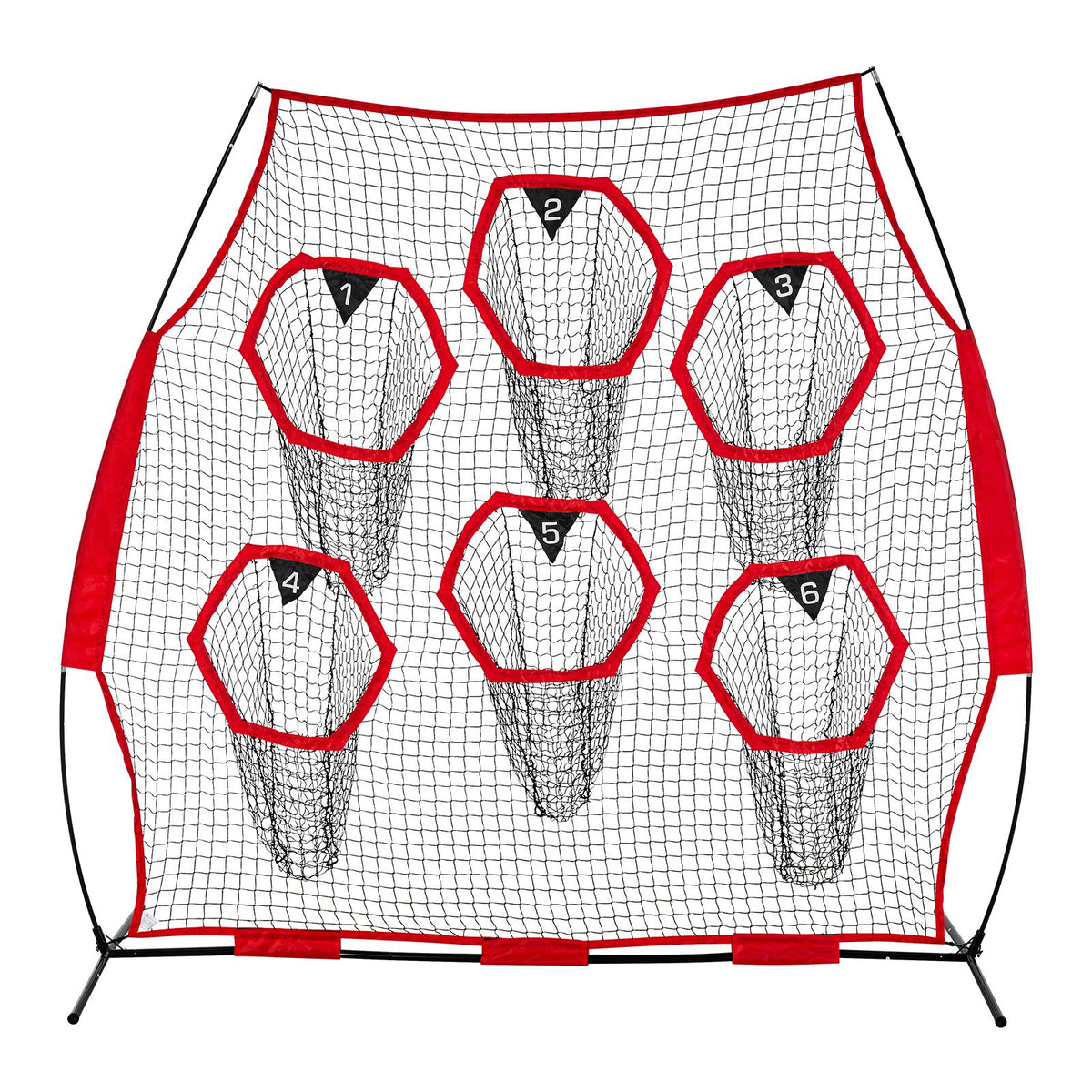 2438.4x2438.4mm Football Trainer Throwing Net, Training Throwing Target Practice Net with 6 Target Pockets, Knotless Net Includes Straps and Portable Carry Case, Improve QB Throwing Accuracy,Red