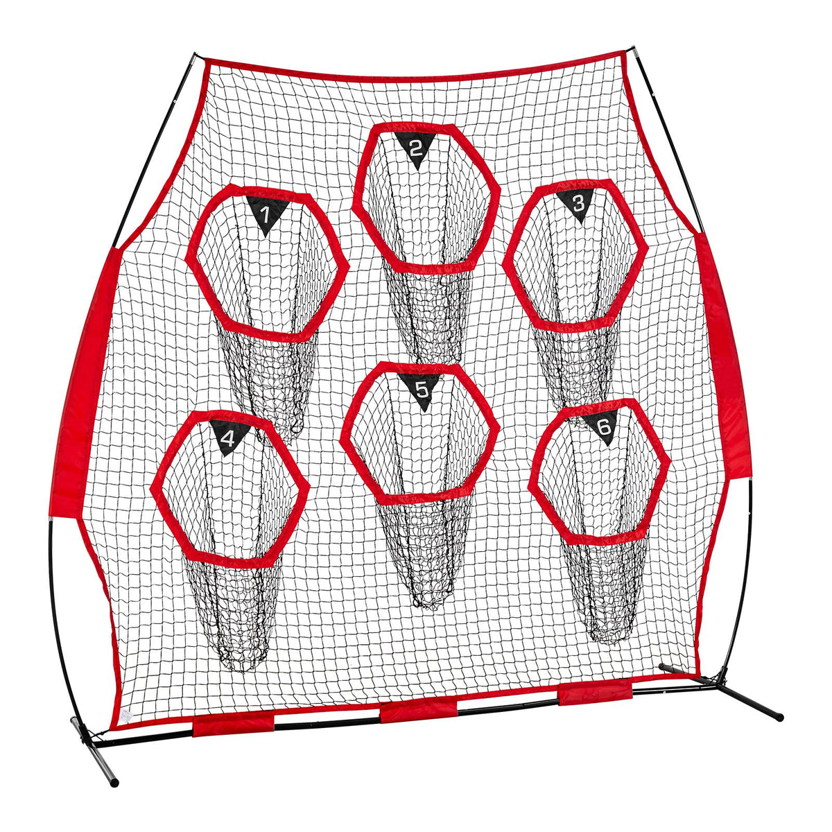 2438.4x2438.4mm Football Trainer Throwing Net, Training Throwing Target Practice Net with 6 Target Pockets, Knotless Net Includes Straps and Portable Carry Case, Improve QB Throwing Accuracy,Red