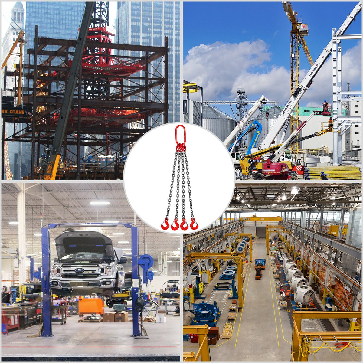 Chain Sling, 8 mm x 1m Lifting Chains with Hooks, G80 Engine Chain Hoist Lifts, 5 Ton Load Capacity Lifting Sling Chains for Engine Hoist, Engine Lift Chain with 4 Leg Grab Hooks Heavy Duty