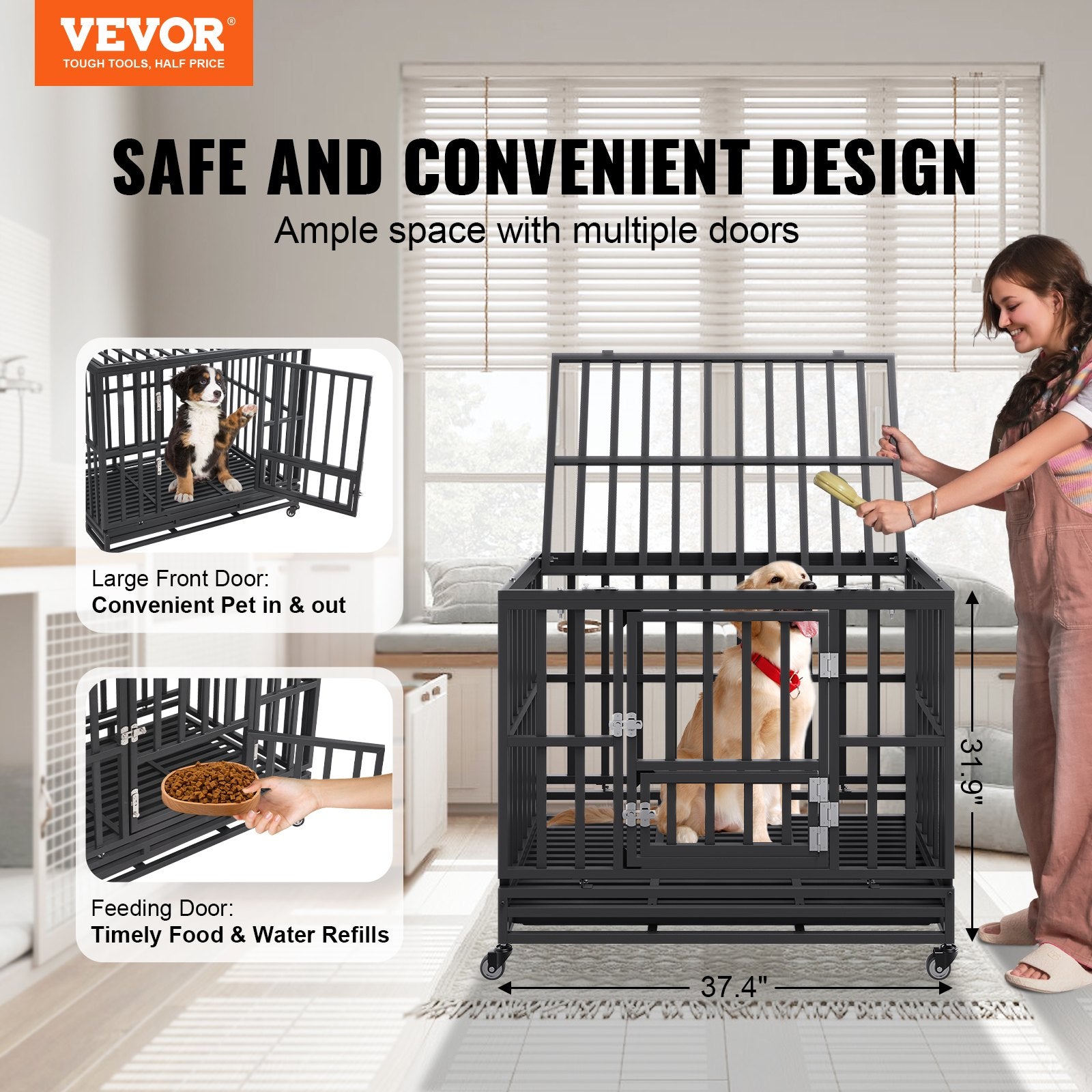 Dog Kennels: VEVOR Heavy Duty Dog Crate 38 in Metal Dog Kennel with Wheels and Removable Tray