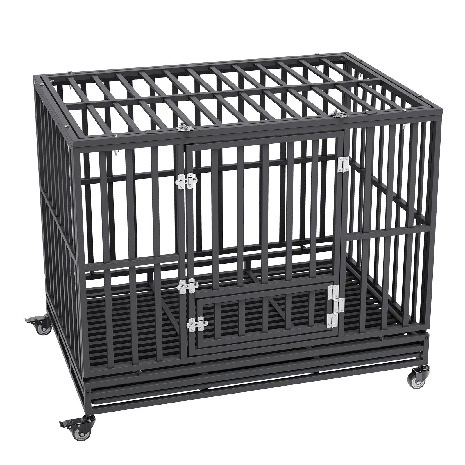 Cat Carriers & Crates: VEVOR 47 Inch Heavy Duty Dog Crate, Indestructible Dog Crate, 3-Door Heavy Duty Dog Kennel for Medium to Large Dogs with Lockable Wheels and Removable Tray, High Anxiety Dog Crate for Indoor & Outdoor