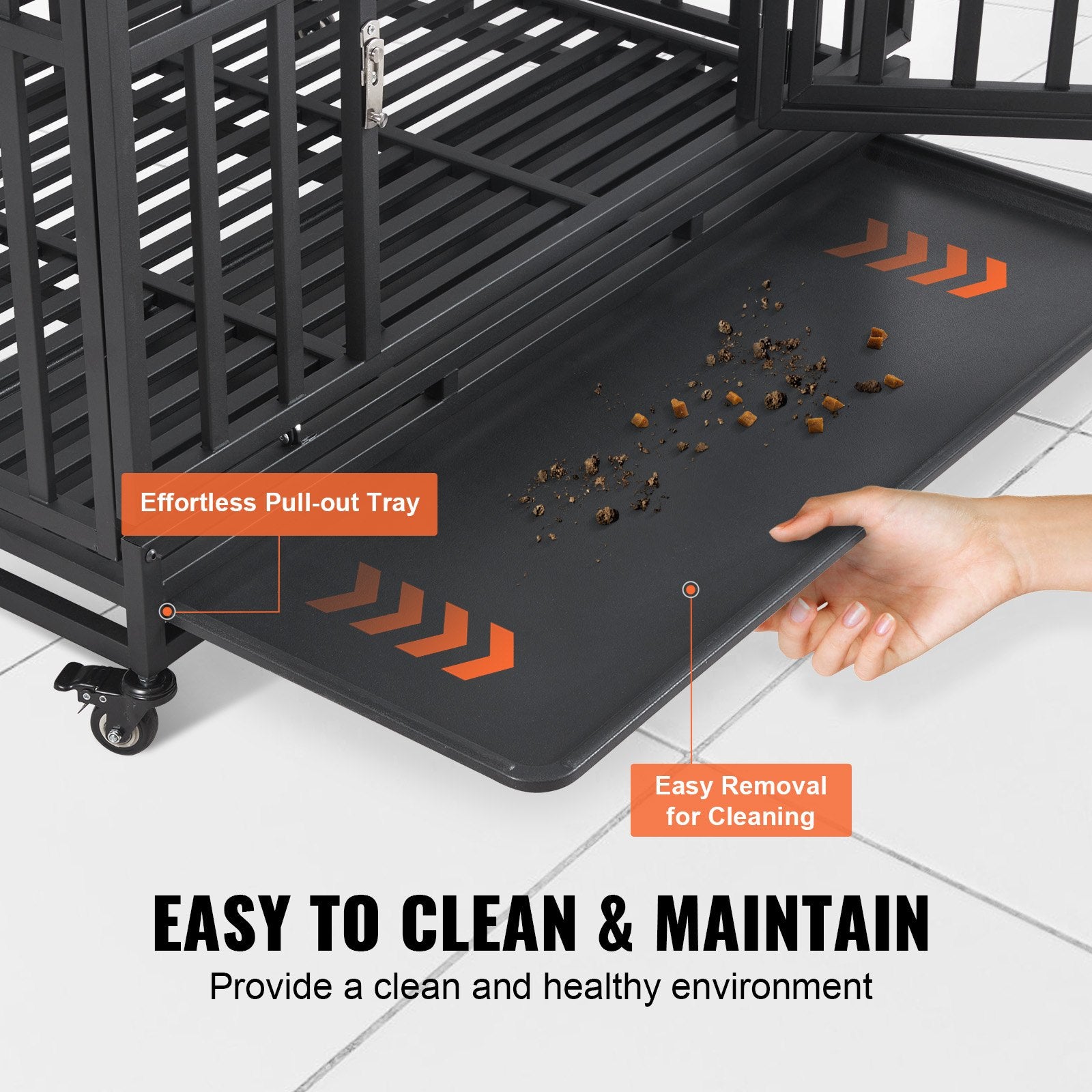 Cat Carriers & Crates: VEVOR 47 Inch Heavy Duty Dog Crate, Indestructible Dog Crate, 3-Door Heavy Duty Dog Kennel for Medium to Large Dogs with Lockable Wheels and Removable Tray, High Anxiety Dog Crate for Indoor & Outdoor