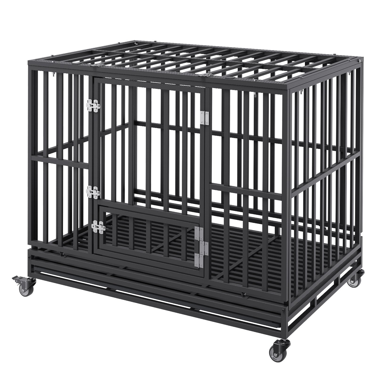 Cat Carriers & Crates: VEVOR 47 Inch Heavy Duty Dog Crate, Indestructible Dog Crate, 3-Door Heavy Duty Dog Kennel for Medium to Large Dogs with Lockable Wheels and Removable Tray, High Anxiety Dog Crate for Indoor & Outdoor