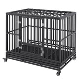 Cat Carriers & Crates: VEVOR 47 Inch Heavy Duty Dog Crate, Indestructible Dog Crate, 3-Door Heavy Duty Dog Kennel for Medium to Large Dogs with Lockable Wheels and Removable Tray, High Anxiety Dog Crate for Indoor & Outdoor