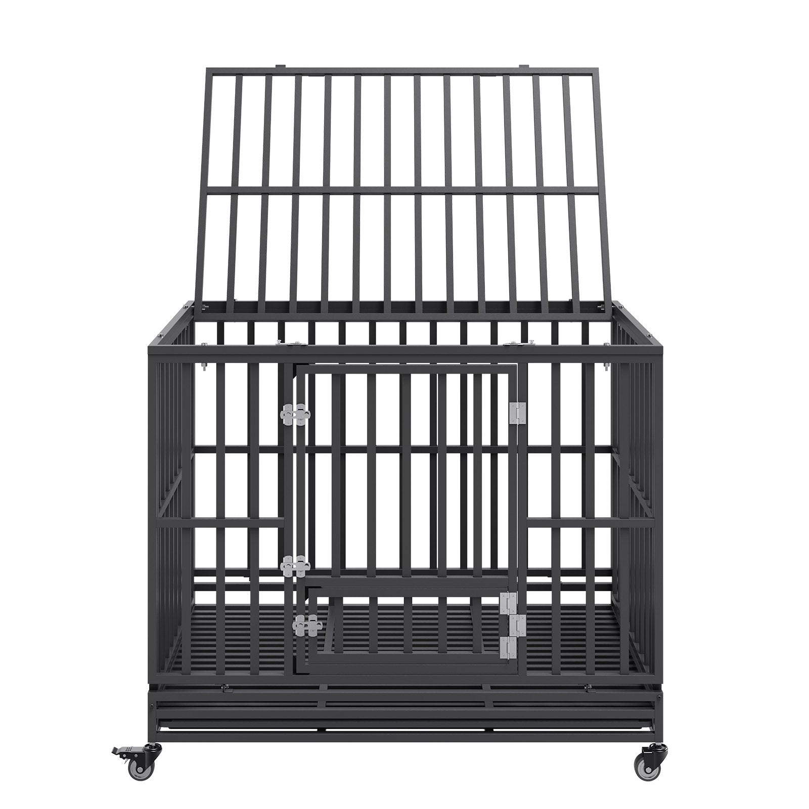 Cat Carriers & Crates: VEVOR 47 Inch Heavy Duty Dog Crate, Indestructible Dog Crate, 3-Door Heavy Duty Dog Kennel for Medium to Large Dogs with Lockable Wheels and Removable Tray, High Anxiety Dog Crate for Indoor & Outdoor