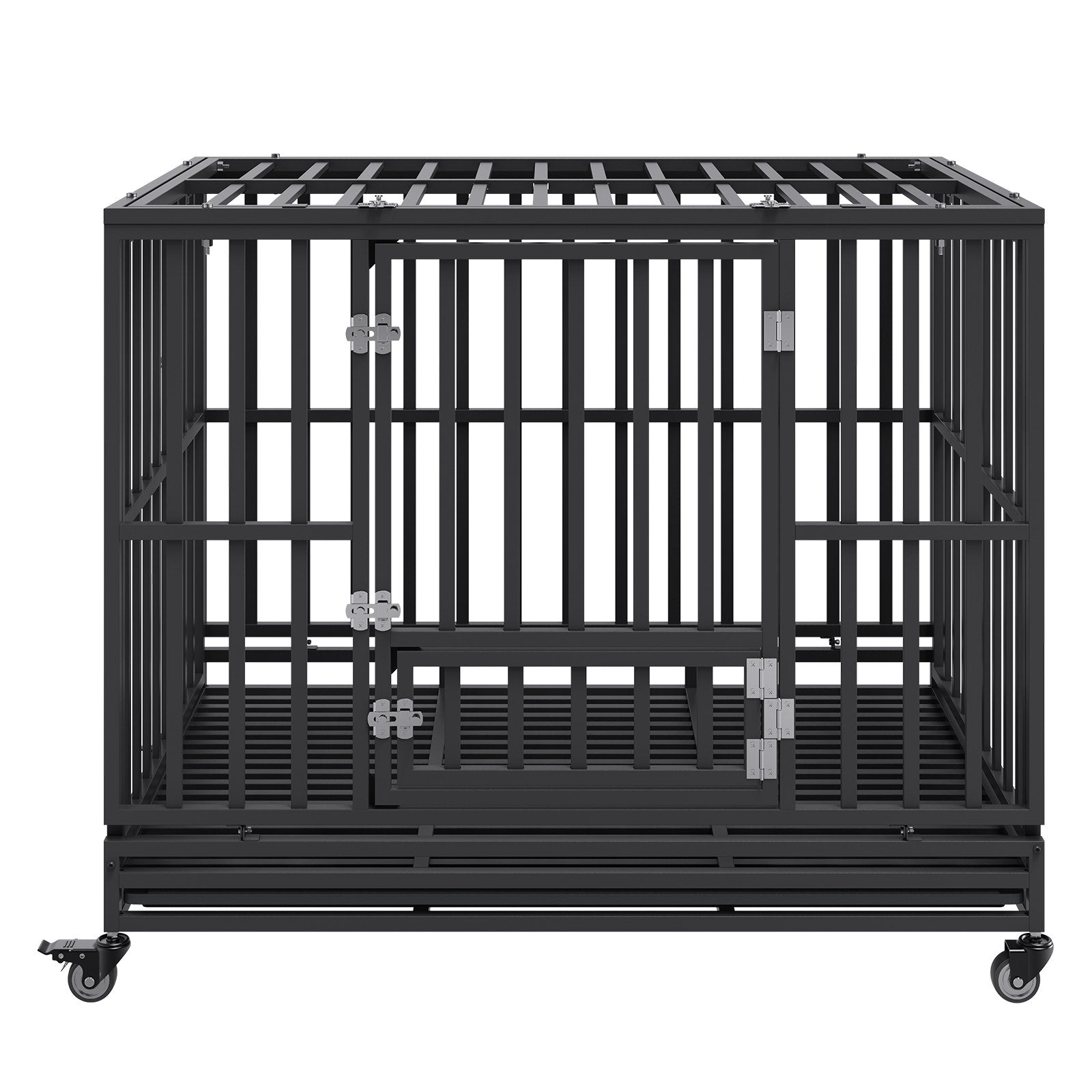 Cat Carriers & Crates: VEVOR 47 Inch Heavy Duty Dog Crate, Indestructible Dog Crate, 3-Door Heavy Duty Dog Kennel for Medium to Large Dogs with Lockable Wheels and Removable Tray, High Anxiety Dog Crate for Indoor & Outdoor