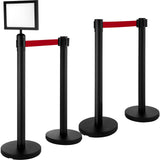 Traffic Control & Parking Tools: VEVOR Stanchion Post Barriers 4-Set Line Dividers, Stainless Steel Stanchions with 6.6 Black Retractable Belts, Stanchions with One Sign Frame, 34.6 Queue Safety Stanchions (Balck)