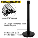 Traffic Control & Parking Tools: VEVOR Stanchion Post Barriers 4-Set Line Dividers, Stainless Steel Stanchions with 6.6 Black Retractable Belts, Stanchions with One Sign Frame, 34.6 Queue Safety Stanchions (Balck)