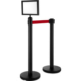 Traffic Control & Parking Tools: VEVOR Stanchion Post Barriers 4-Set Line Dividers, Stainless Steel Stanchions with 6.6 Black Retractable Belts, Stanchions with One Sign Frame, 34.6 Queue Safety Stanchions (Balck)