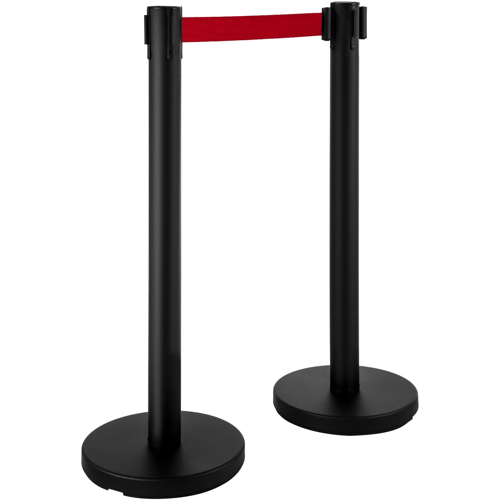 Stanchion Post Barriers 4-Set Line Dividers, Stainless Steel Stanchions with 6.6 Black Retractable Belts, Stanchions with One Sign Frame, 34.6 Queue Safety Stanchions (Balck)