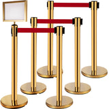Traffic Control & Parking Tools: VEVOR Stanchion Post Barriers 6-Set Line Dividers, Stainless Steel Stanchions with 6.6 Red Retractable Belts, Stanchions with One Sign Frame, 34.6 Queue Safety Stanchions (Gold)