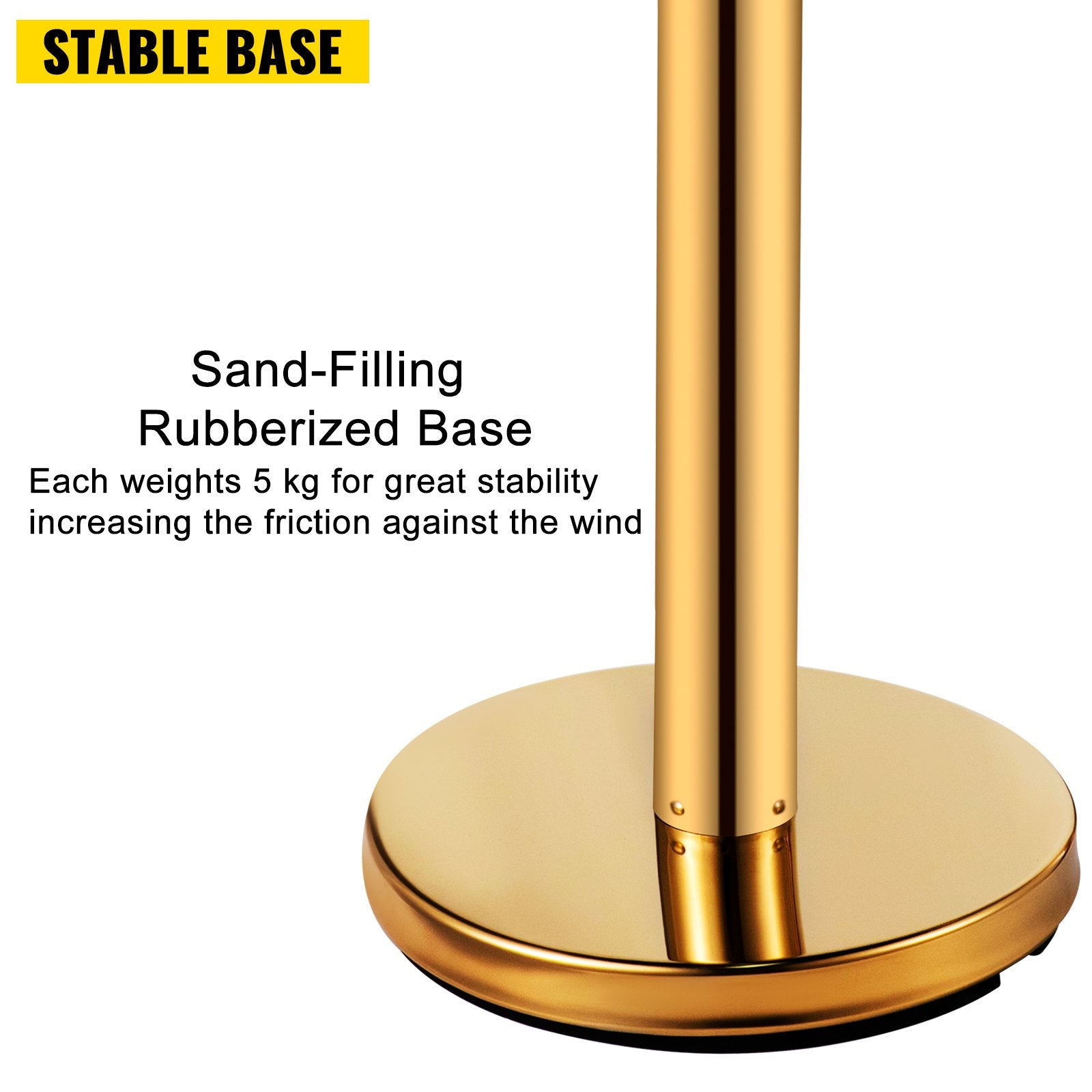 Traffic Control & Parking Tools: VEVOR Stanchion Post Barriers 6-Set Line Dividers, Stainless Steel Stanchions with 6.6 Red Retractable Belts, Stanchions with One Sign Frame, 34.6 Queue Safety Stanchions (Gold)
