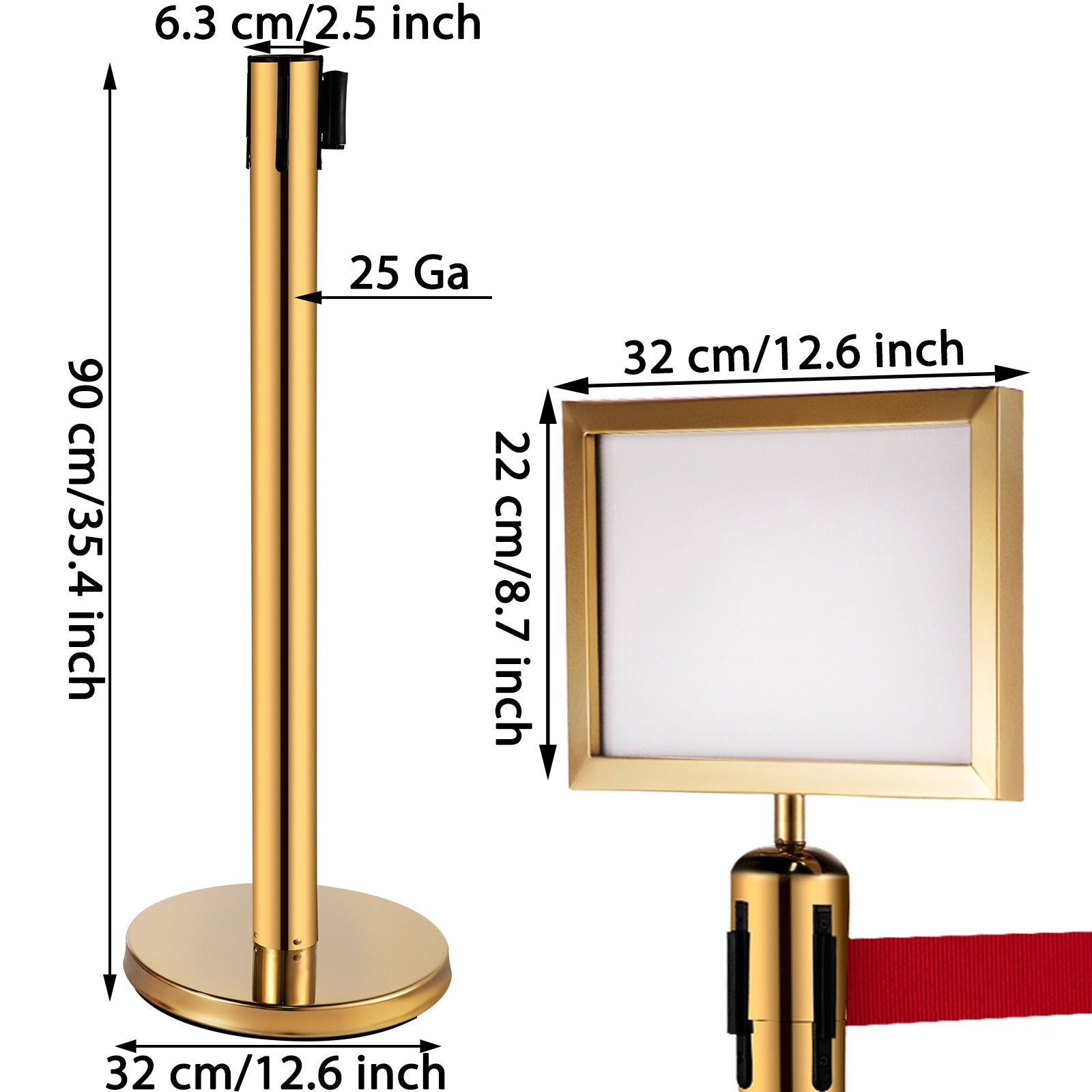 Traffic Control & Parking Tools: VEVOR Stanchion Post Barriers 6-Set Line Dividers, Stainless Steel Stanchions with 6.6 Red Retractable Belts, Stanchions with One Sign Frame, 34.6 Queue Safety Stanchions (Gold)