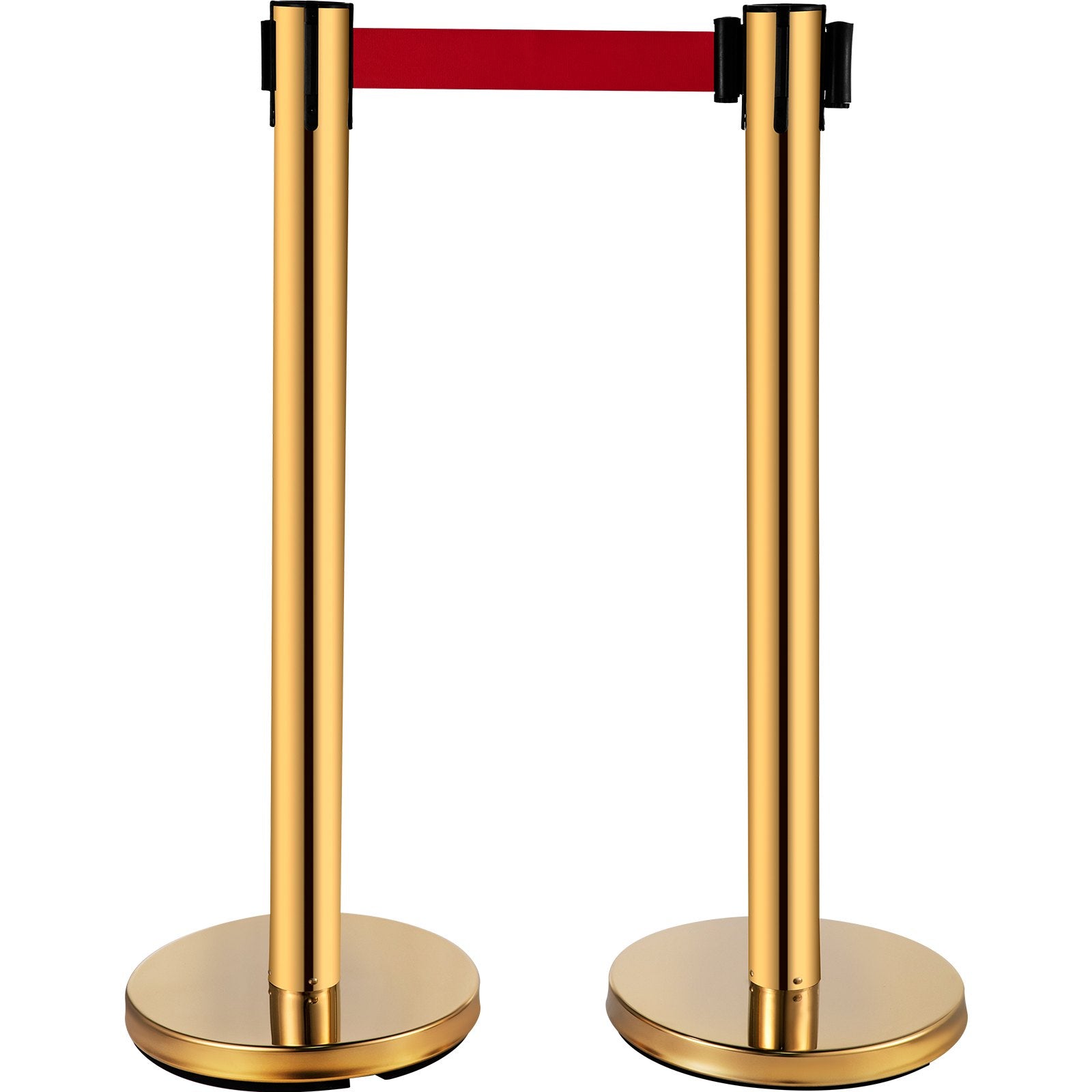 Traffic Control & Parking Tools: VEVOR Stanchion Post Barriers 6-Set Line Dividers, Stainless Steel Stanchions with 6.6 Red Retractable Belts, Stanchions with One Sign Frame, 34.6 Queue Safety Stanchions (Gold)