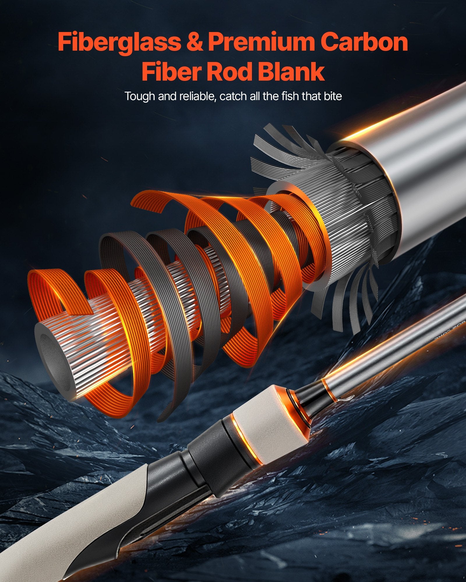 Rowing Boats: VEVOR Rod and Fishing Reel Combo, IM6 Fiberglass & Carbon Fiber Spinning Rod and Reel Combo, Bass Fishing Pole with 2m Two-Piece Rods, 6+1 Ball Bearings, Stainless Steel Guides with Ceramic Rings