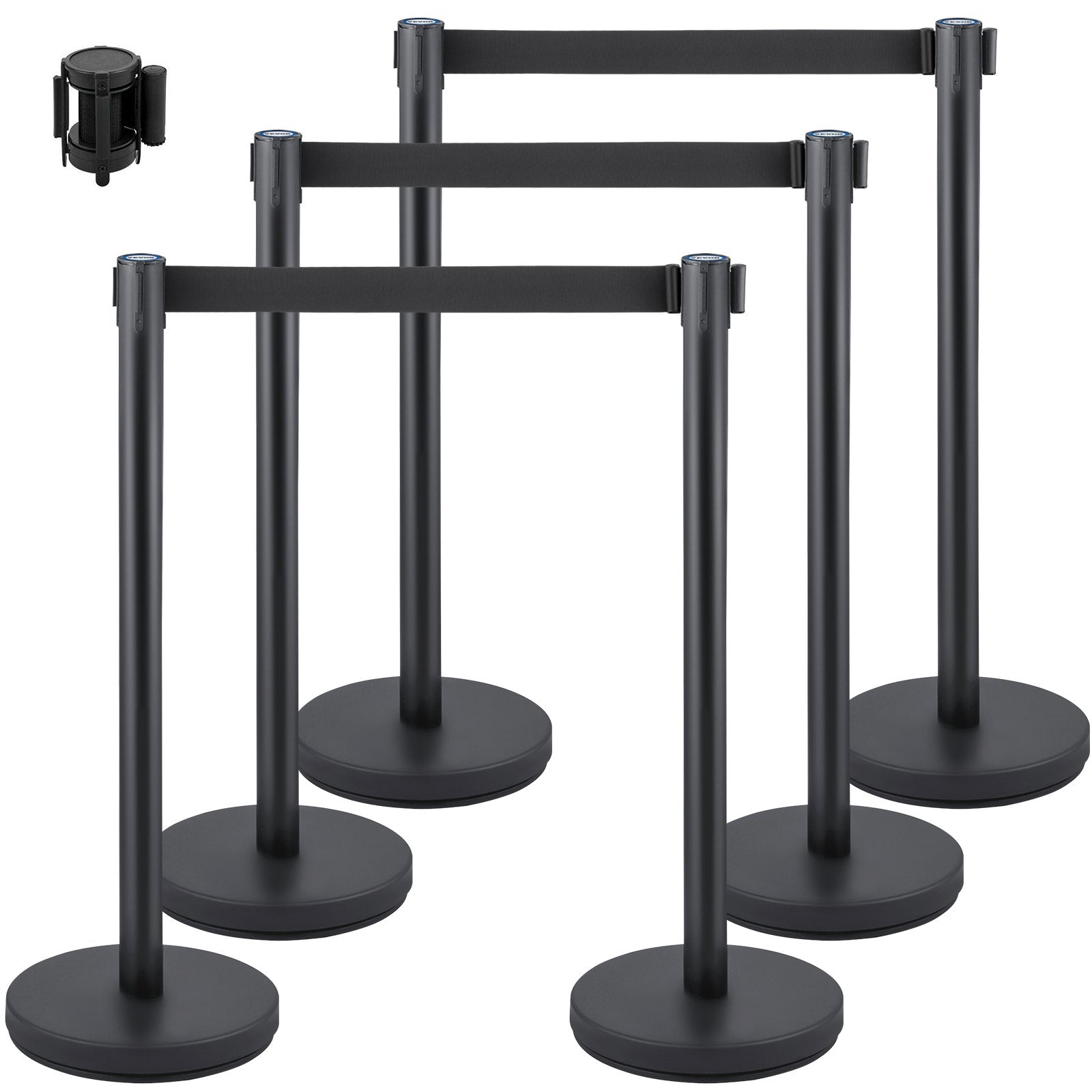 Building Toys: VEVOR Crowd Control Stanchion, Set of 6 Pieces Stanchion Set, Stanchion Set with 6.6 ft/2 m Black Retractable Belt, Black Crowd Control Barrier with Concrete and Metal Base  Easy Connect Assembly