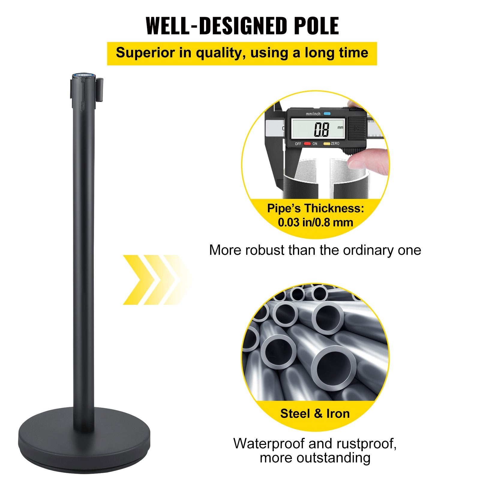 Building Toys: VEVOR Crowd Control Stanchion, Set of 6 Pieces Stanchion Set, Stanchion Set with 6.6 ft/2 m Black Retractable Belt, Black Crowd Control Barrier with Concrete and Metal Base  Easy Connect Assembly