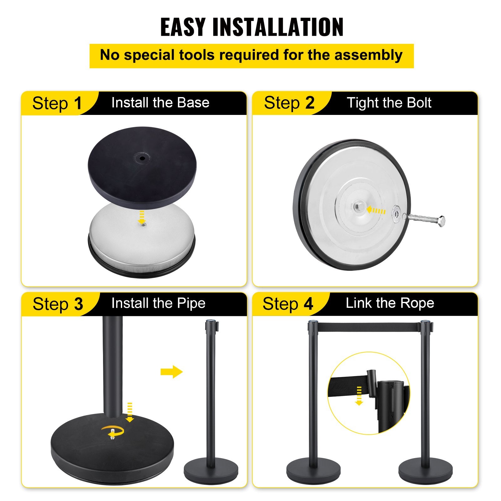Building Toys: VEVOR Crowd Control Stanchion, Set of 6 Pieces Stanchion Set, Stanchion Set with 6.6 ft/2 m Black Retractable Belt, Black Crowd Control Barrier with Concrete and Metal Base  Easy Connect Assembly