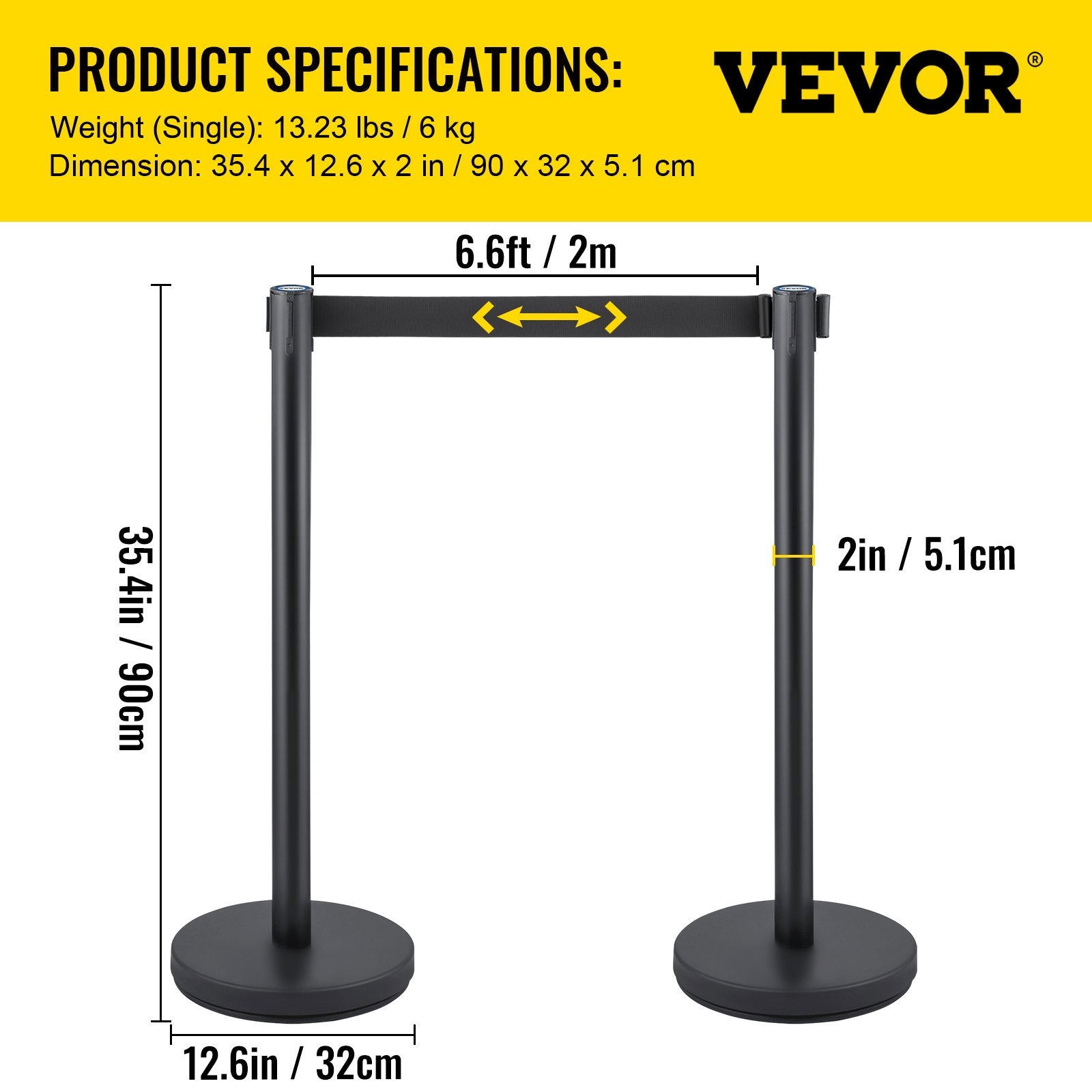 Building Toys: VEVOR Crowd Control Stanchion, Set of 6 Pieces Stanchion Set, Stanchion Set with 6.6 ft/2 m Black Retractable Belt, Black Crowd Control Barrier with Concrete and Metal Base  Easy Connect Assembly