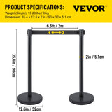 Building Toys: VEVOR Crowd Control Stanchion, Set of 6 Pieces Stanchion Set, Stanchion Set with 6.6 ft/2 m Black Retractable Belt, Black Crowd Control Barrier with Concrete and Metal Base  Easy Connect Assembly