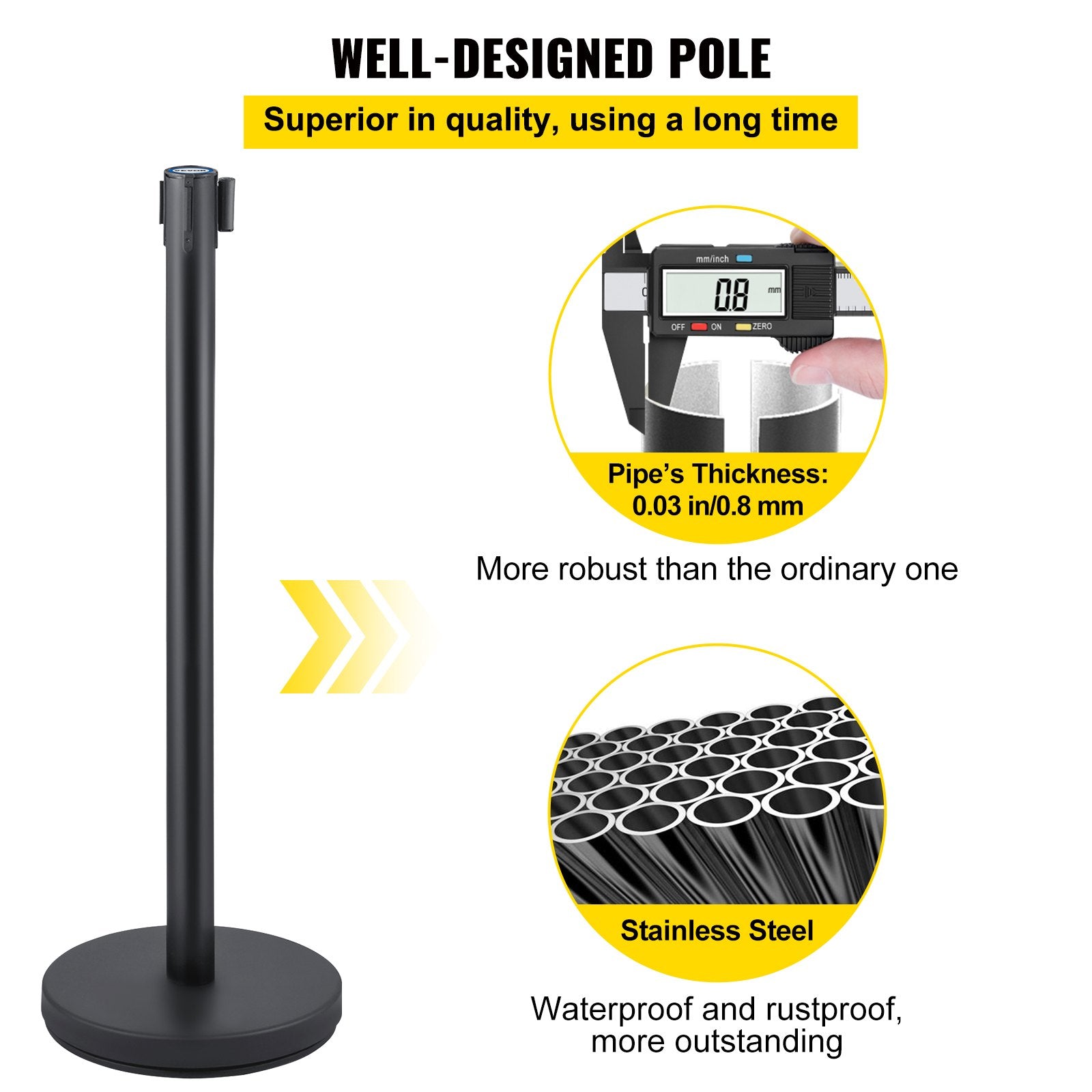 Fencing & Barriers: VEVOR Crowd Control Stanchion, Set of 6 Pieces Stanchion Set, Stanchion Set with 6.6 ft/2 m Red Retractable Belt, Crowd Control Barrier with Rubber Base  Easy Connect Assembly for Crowd Control (Black)
