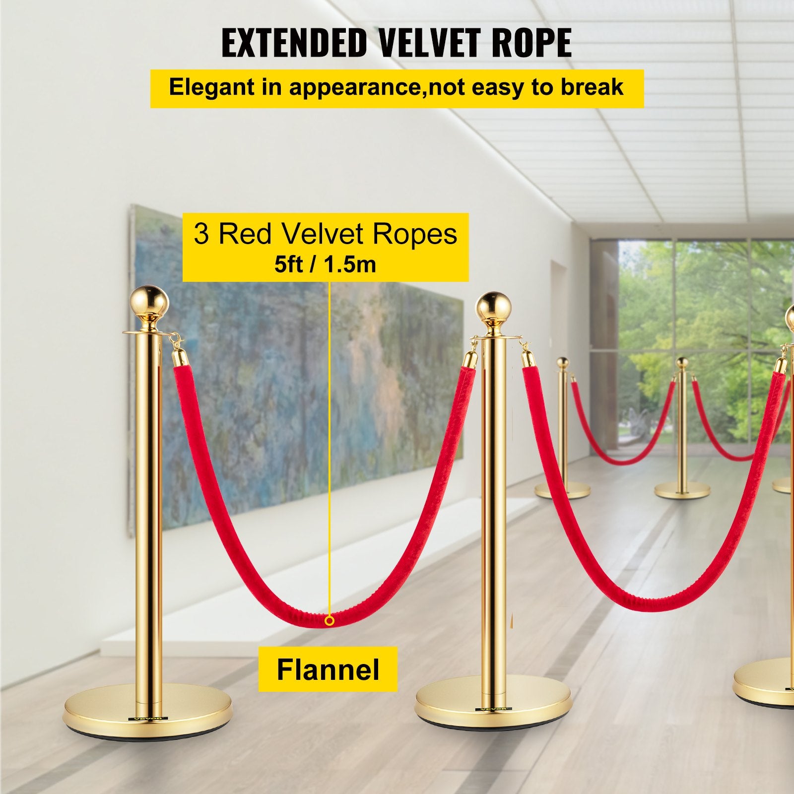 Fencing & Barriers: VEVOR 4PCS Gold Stanchion Posts Queue, 38 Inch Red Velvet Rope, Crowd Control Barriers Queue Line Rope, Barriers for Party Supplies