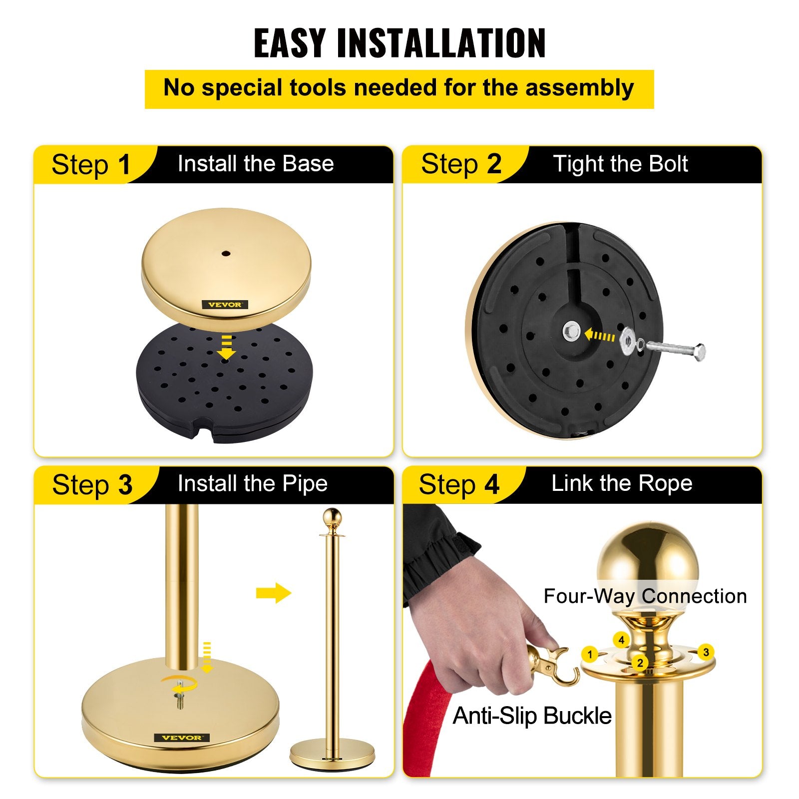Fencing & Barriers: VEVOR 4PCS Gold Stanchion Posts Queue, 38 Inch Red Velvet Rope, Crowd Control Barriers Queue Line Rope, Barriers for Party Supplies