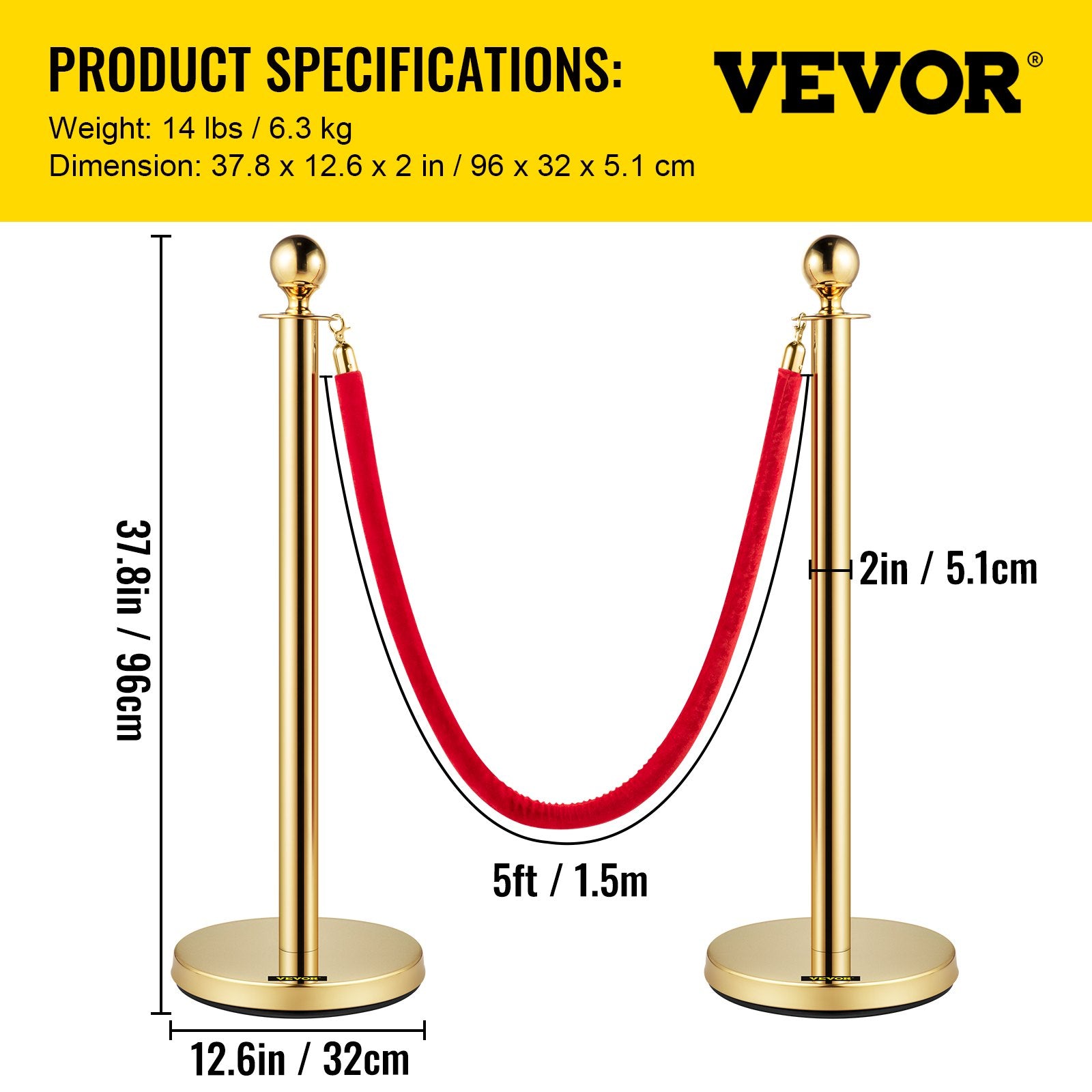 Fencing & Barriers: VEVOR 4PCS Gold Stanchion Posts Queue, 38 Inch Red Velvet Rope, Crowd Control Barriers Queue Line Rope, Barriers for Party Supplies
