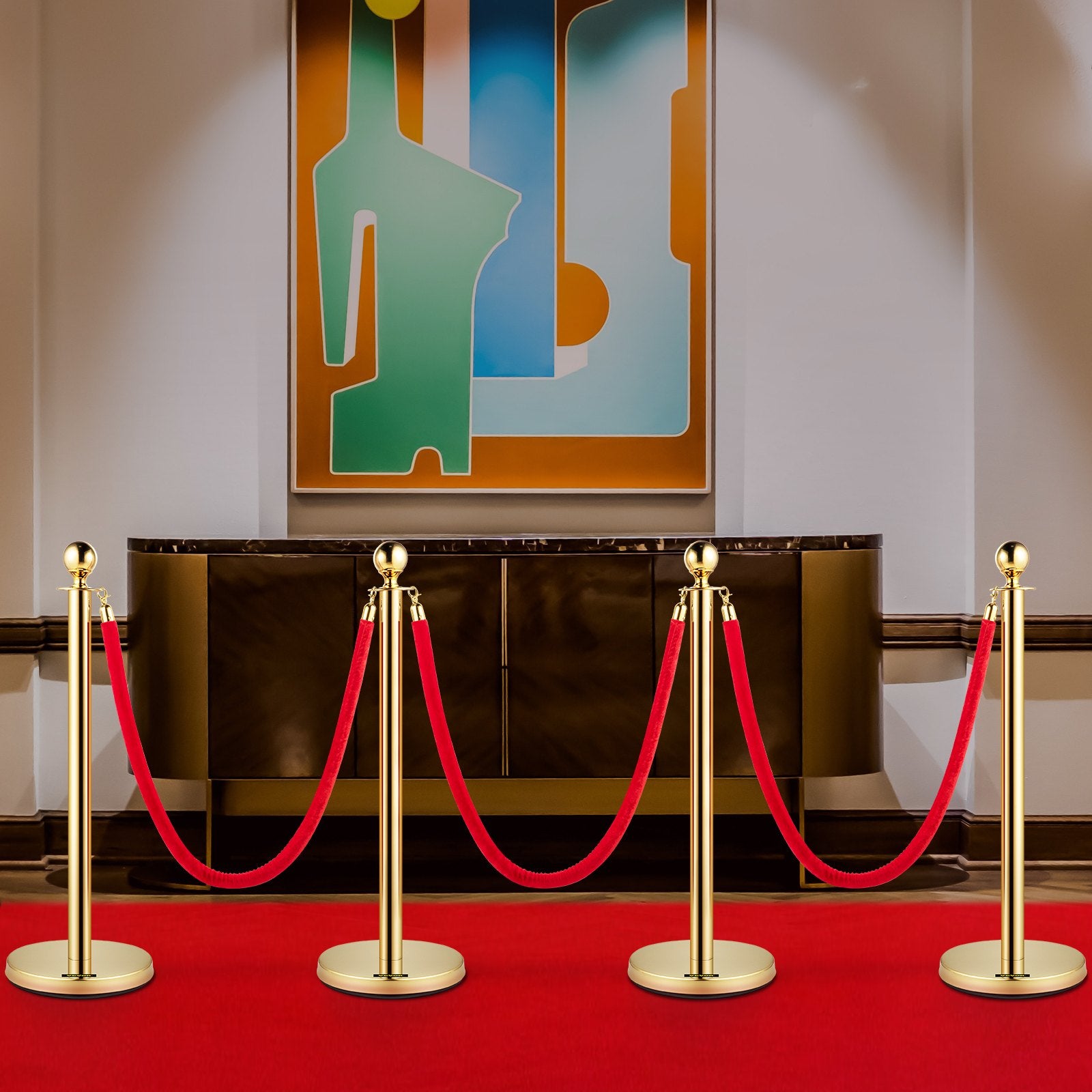 Fencing & Barriers: VEVOR 4PCS Gold Stanchion Posts Queue, 38 Inch Red Velvet Rope, Crowd Control Barriers Queue Line Rope, Barriers for Party Supplies