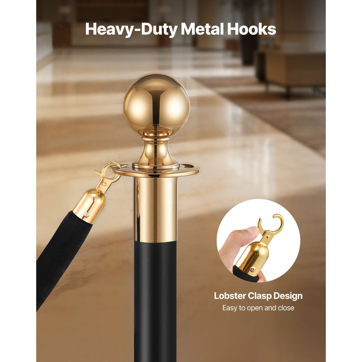 2 Pcs Black Velvet Stanchion Ropes, 1.5 m Crowd Control Stanchion Black Velvet Ropes with Gold Hooks, Post Queue Barrier Carpet Rope for Carpet Events Movie Theaters Grand Openings Hotels Party