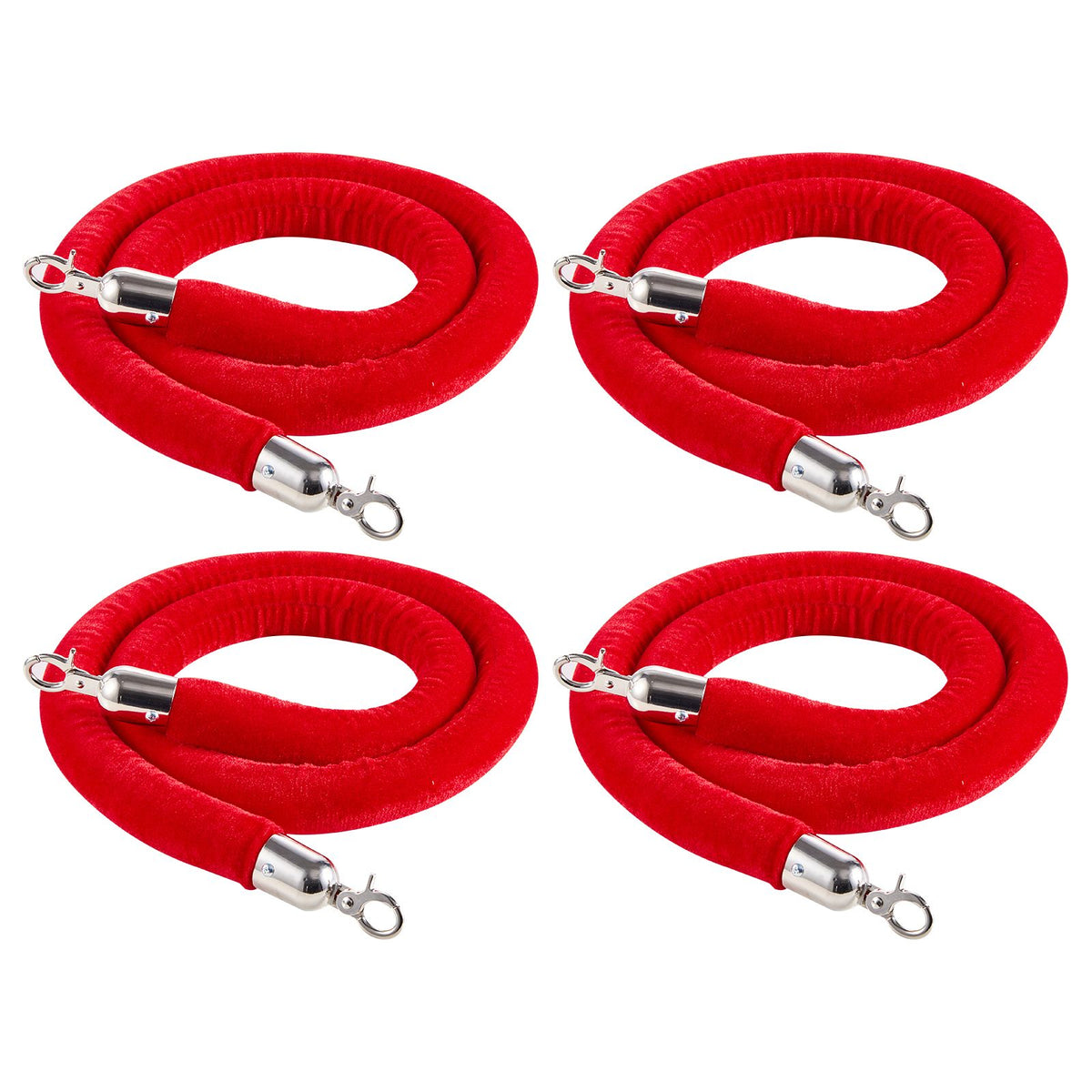 4 Pcs Red Velvet Stanchion Ropes, 1.5 m Crowd Control Stanchion Red Velvet Ropes with Silver Hooks, Post Queue Barrier Carpet Rope for Carpet Events Movie Theaters Grand Openings Hotels Party