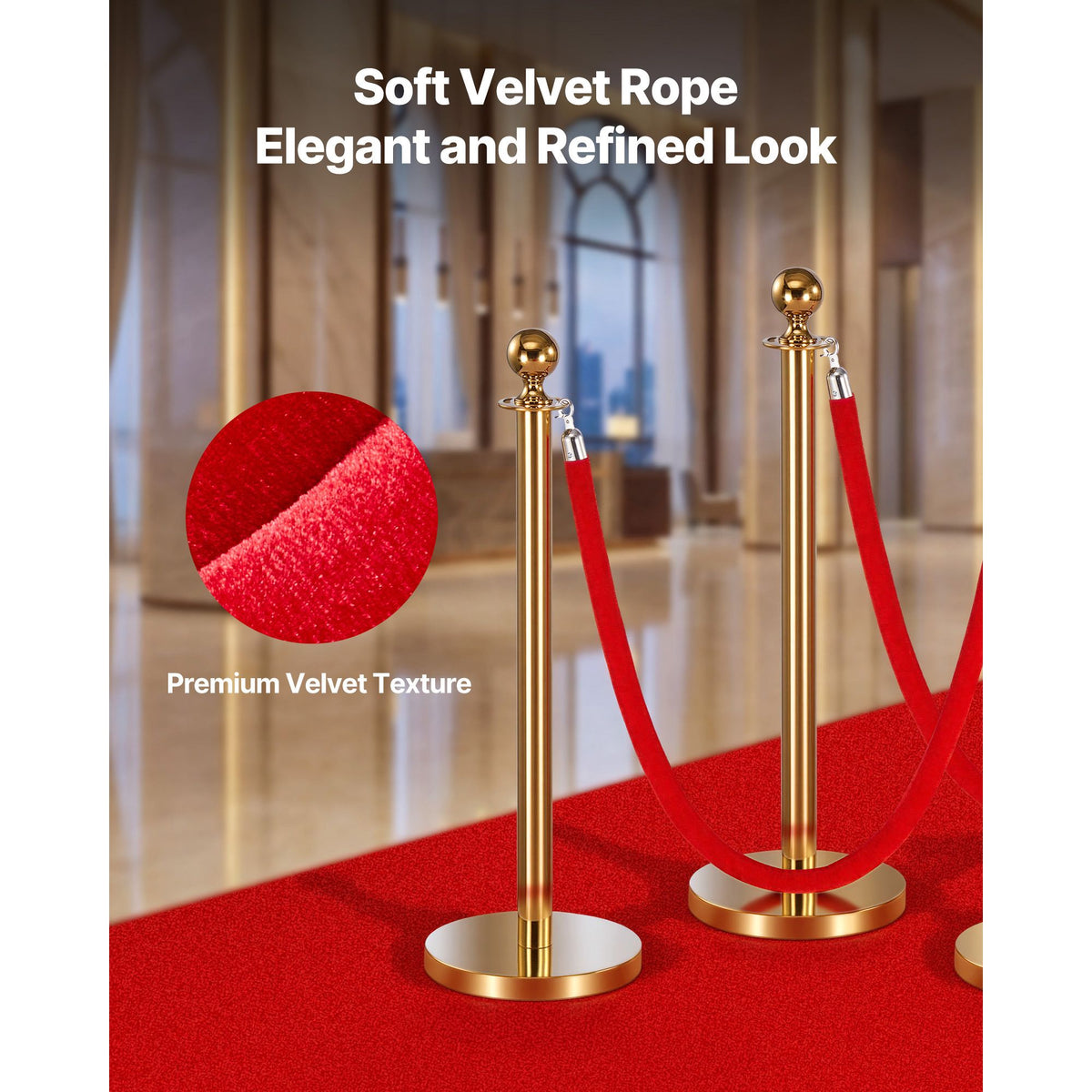 2 Pcs Red Velvet Stanchion Ropes, 1.5 m Crowd Control Stanchion Red Velvet Ropes with Silver Hooks, Post Queue Barrier Carpet Rope for Carpet Events Movie Theaters Grand Openings Hotels Party