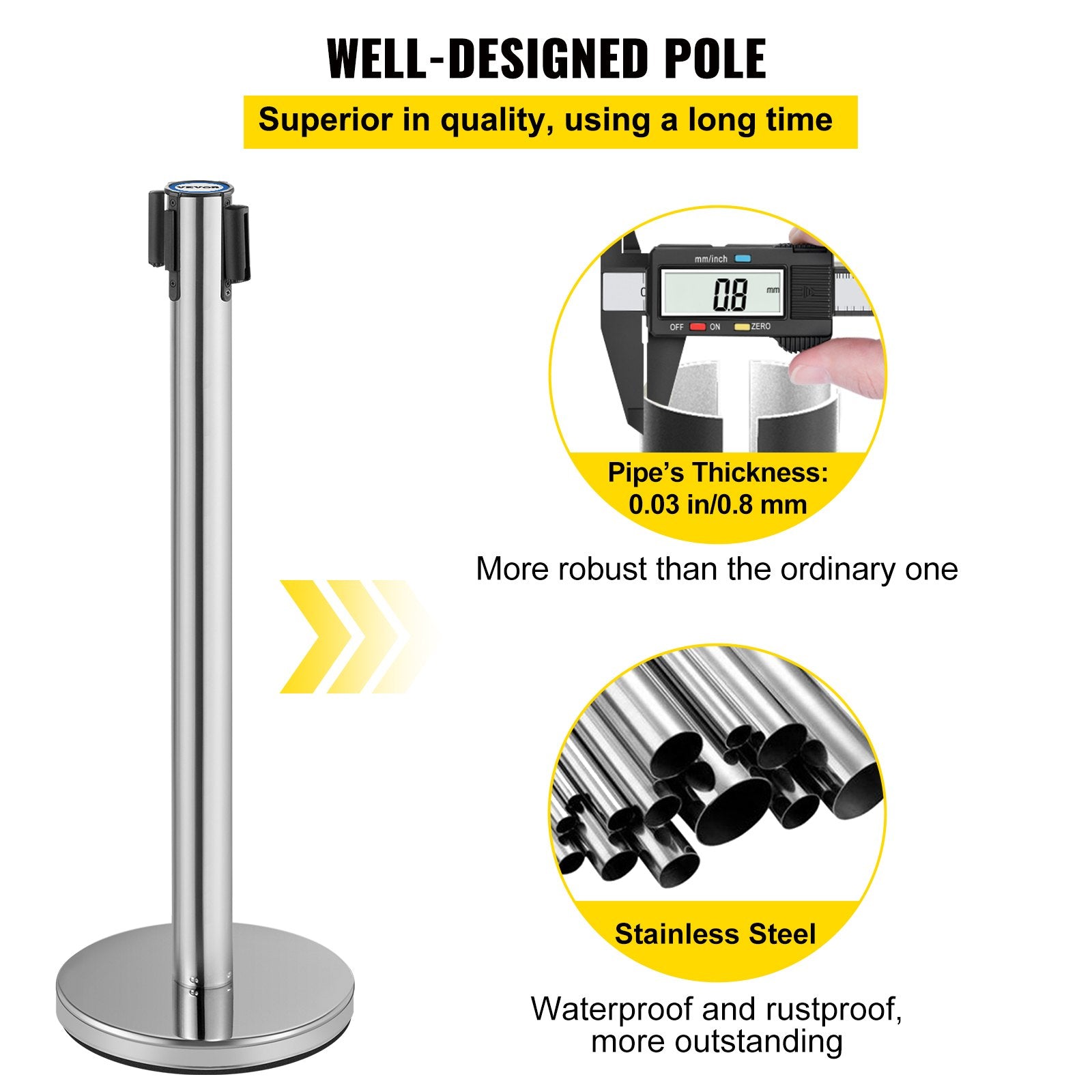 Fencing & Barriers: VEVOR Crowd Control Stanchion, Set of 6 Pieces Stanchion Set, Stanchion Set with 2 m Red Retractable Belt, Crowd Control Barrier with Rubber Base  Easy Connect Assembly for Crowd Control (Silver)
