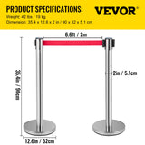 Fencing & Barriers: VEVOR Crowd Control Stanchion, Set of 6 Pieces Stanchion Set, Stanchion Set with 2 m Red Retractable Belt, Crowd Control Barrier with Rubber Base  Easy Connect Assembly for Crowd Control (Silver)