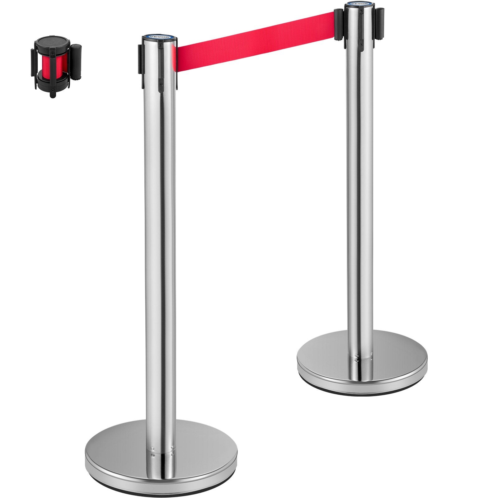 Fencing & Barriers: VEVOR Crowd Control Stanchion, Set of 6 Pieces Stanchion Set, Stanchion Set with 2 m Red Retractable Belt, Crowd Control Barrier with Rubber Base  Easy Connect Assembly for Crowd Control (Silver)