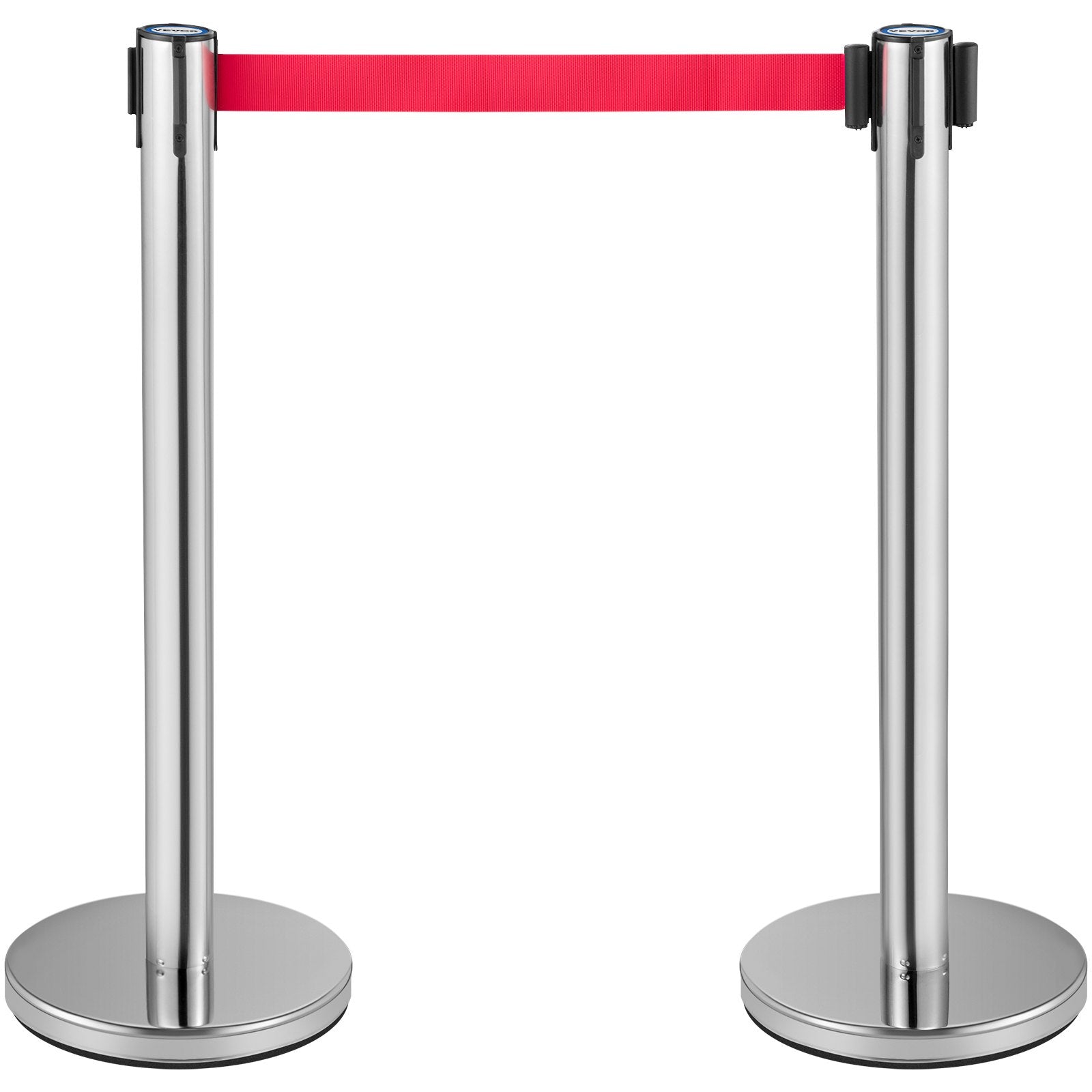 Fencing & Barriers: VEVOR Crowd Control Stanchion, Set of 6 Pieces Stanchion Set, Stanchion Set with 2 m Red Retractable Belt, Crowd Control Barrier with Rubber Base  Easy Connect Assembly for Crowd Control (Silver)