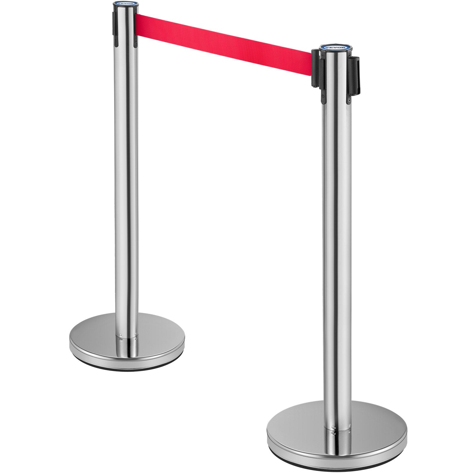 Fencing & Barriers: VEVOR Crowd Control Stanchion, Set of 6 Pieces Stanchion Set, Stanchion Set with 2 m Red Retractable Belt, Crowd Control Barrier with Rubber Base  Easy Connect Assembly for Crowd Control (Silver)