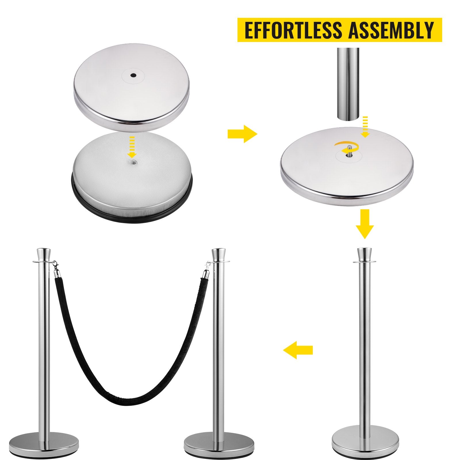 Building Toys: VEVOR Crowd Control Stanchion, Set of 2 Pieces Stanchion Set, Stanchion Set with 5 ft/1.5 m Black Velvet Rope, Silver Crowd Control Barrier with Sturdy Concrete and Metal Base - Easy Connect Assembly