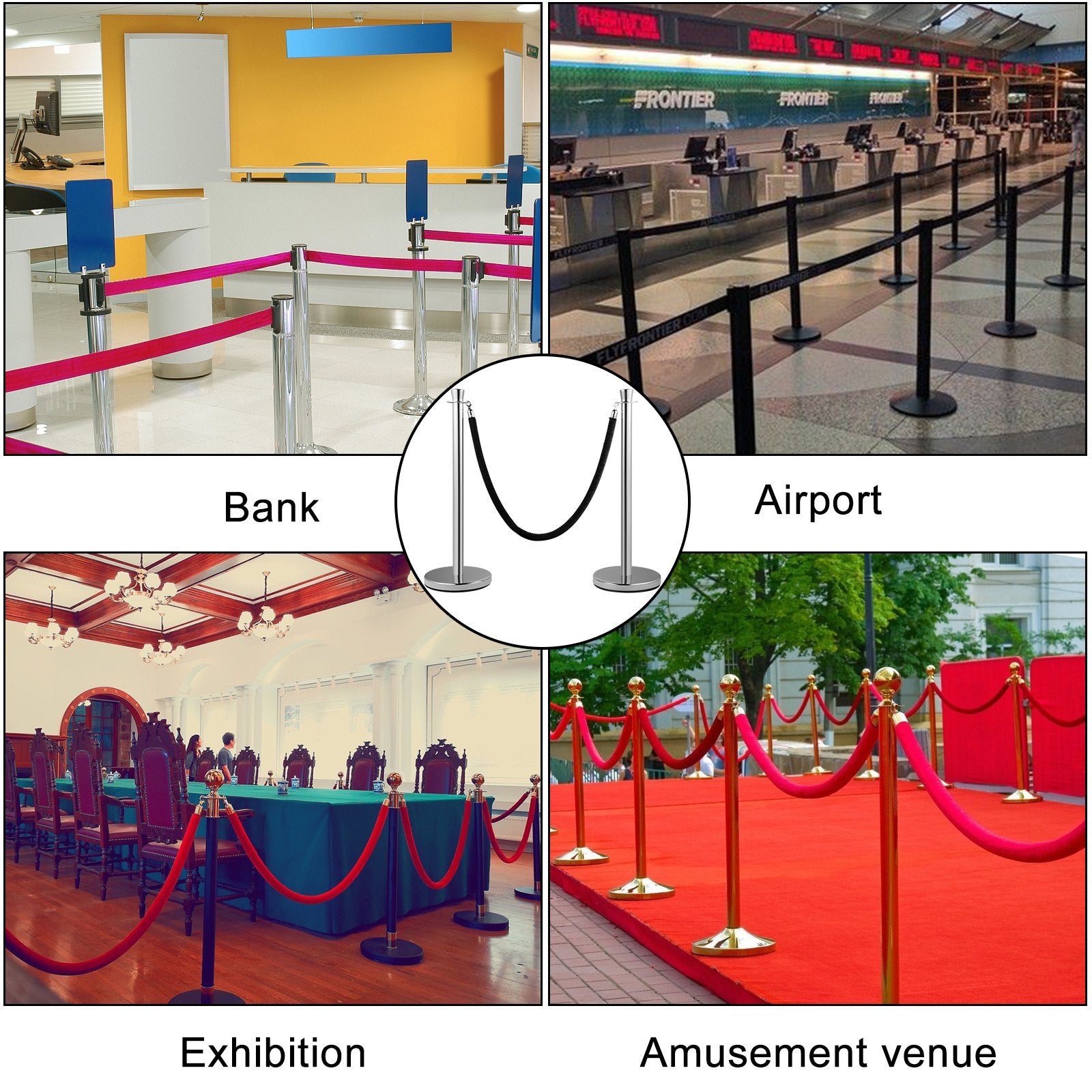 Building Toys: VEVOR Crowd Control Stanchion, Set of 2 Pieces Stanchion Set, Stanchion Set with 5 ft/1.5 m Black Velvet Rope, Silver Crowd Control Barrier with Sturdy Concrete and Metal Base - Easy Connect Assembly