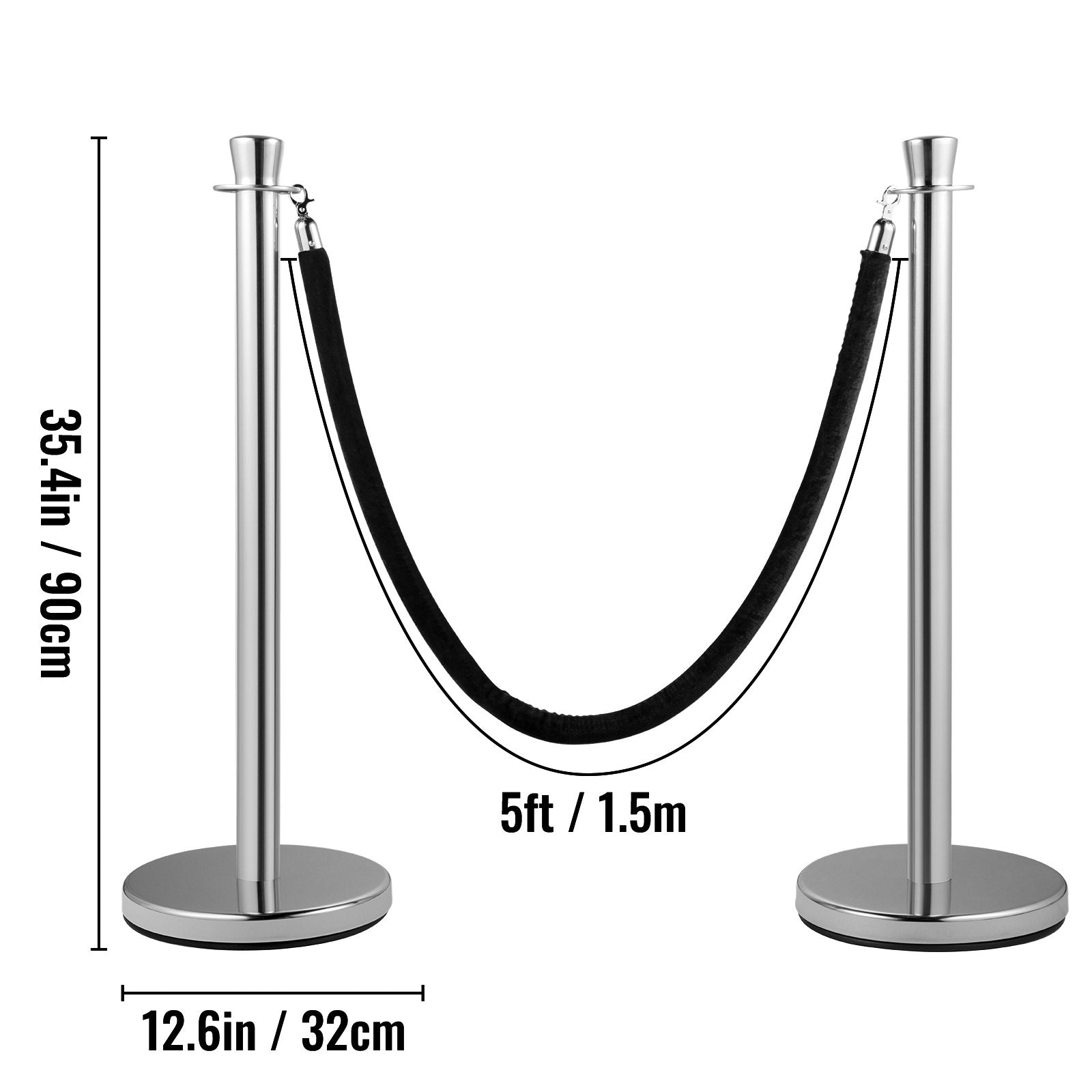 Building Toys: VEVOR Crowd Control Stanchion, Set of 2 Pieces Stanchion Set, Stanchion Set with 5 ft/1.5 m Black Velvet Rope, Silver Crowd Control Barrier with Sturdy Concrete and Metal Base - Easy Connect Assembly