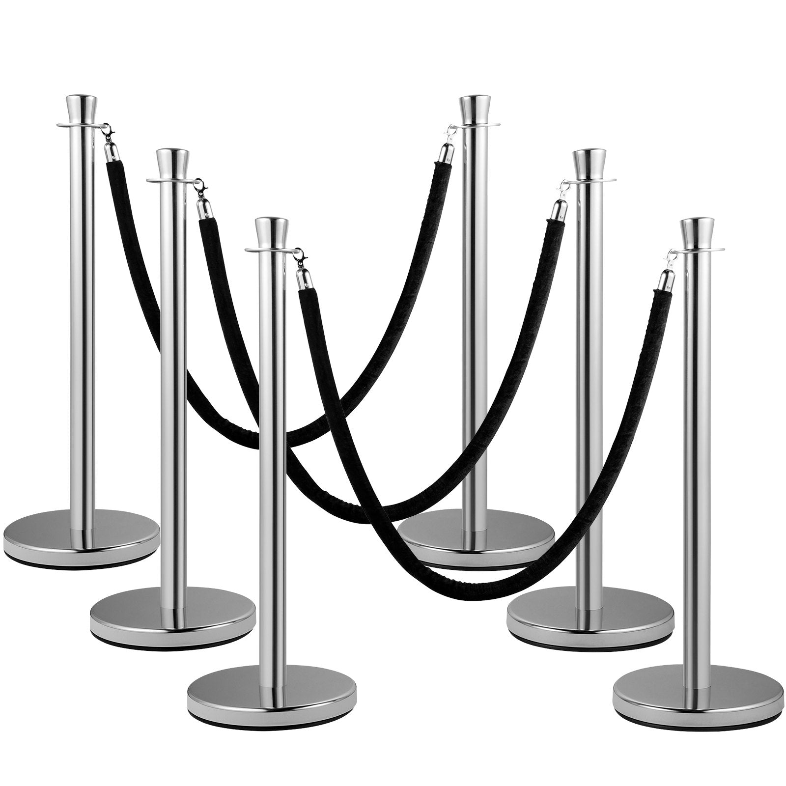 Building Toys: VEVOR Crowd Control Stanchion, Set of 2 Pieces Stanchion Set, Stanchion Set with 5 ft/1.5 m Black Velvet Rope, Silver Crowd Control Barrier with Sturdy Concrete and Metal Base - Easy Connect Assembly