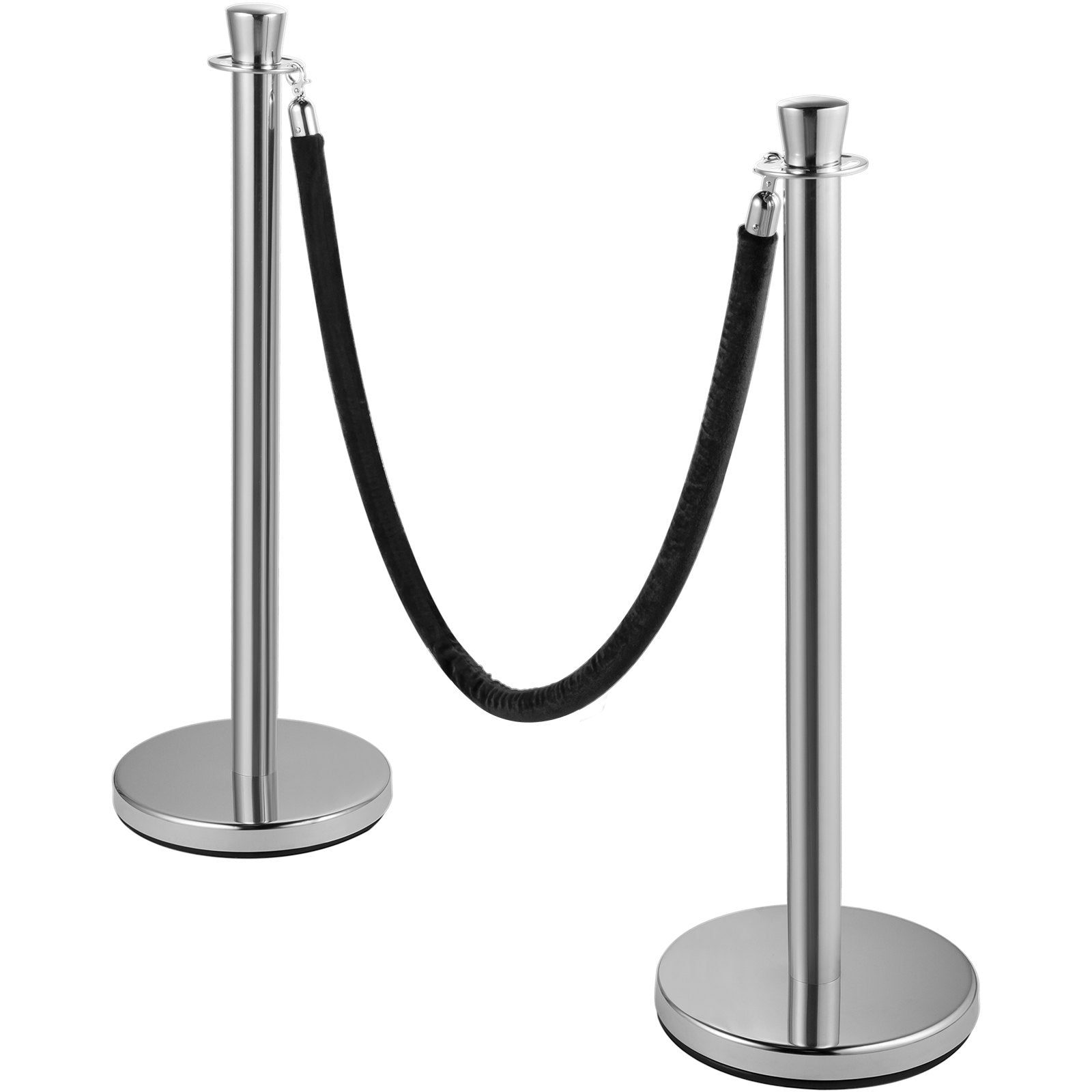 Building Toys: VEVOR Crowd Control Stanchion, Set of 2 Pieces Stanchion Set, Stanchion Set with 5 ft/1.5 m Black Velvet Rope, Silver Crowd Control Barrier with Sturdy Concrete and Metal Base - Easy Connect Assembly