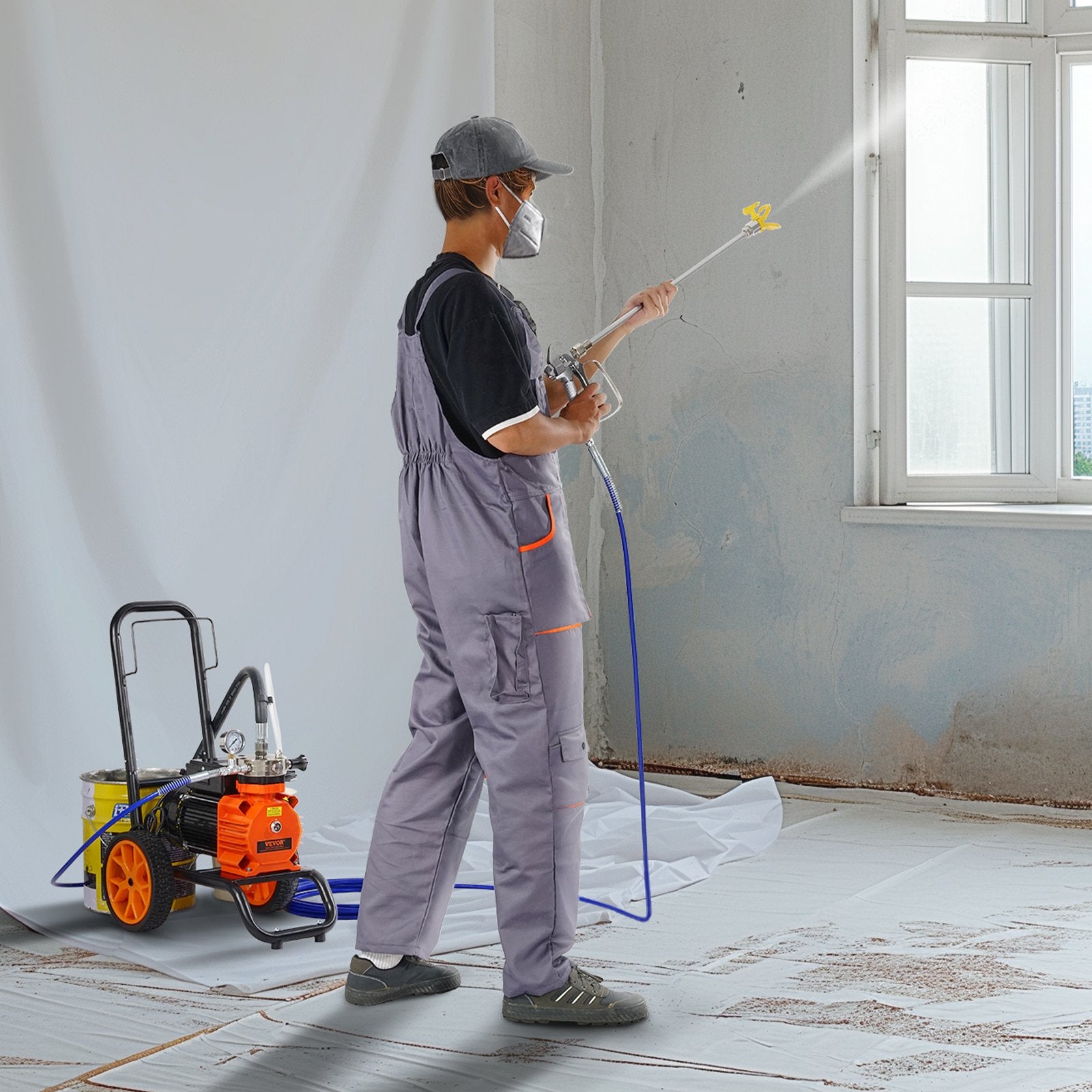 Diaphragm Airless Paint Sprayer, 1100 W Efficiency Cart Airless Paint Sprayer, 2000 psi High Pressure Paint Airless Sprayer, with Extension Bar, for Home Interior and Exterior Spraying