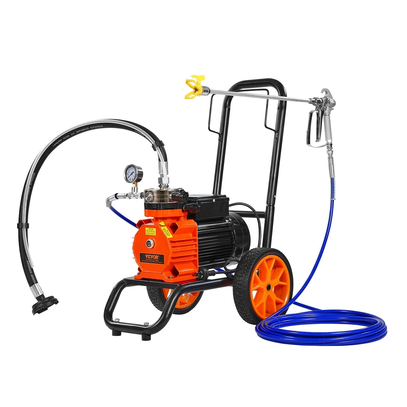 Diaphragm Airless Paint Sprayer, 1100 W Efficiency Cart Airless Paint Sprayer, 2000 psi High Pressure Paint Airless Sprayer, with Extension Bar, for Home Interior and Exterior Spraying
