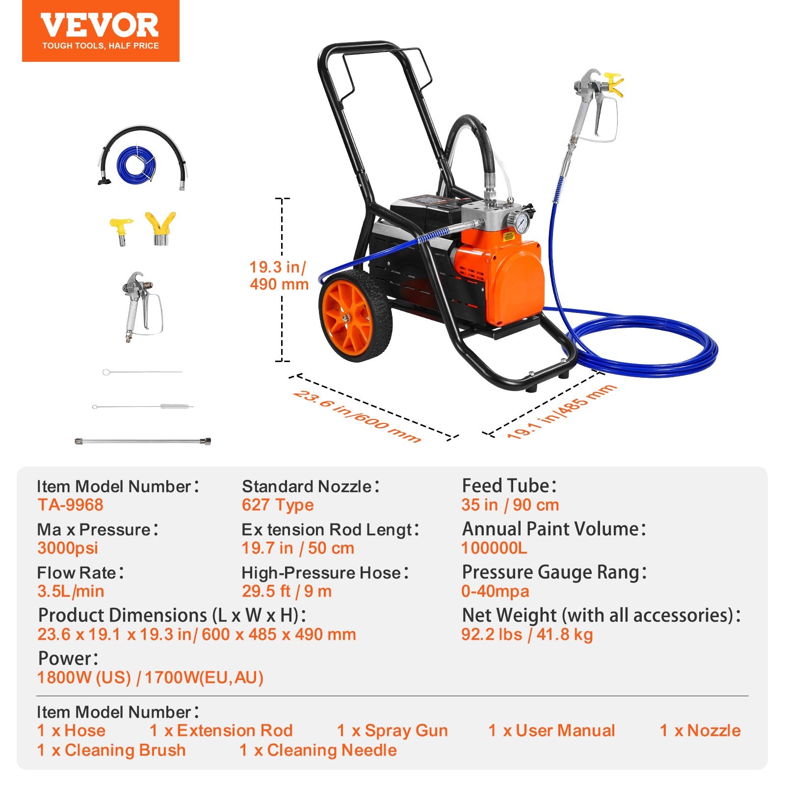 Automotive Cleaning: VEVOR Cart Airless Paint Sprayer Diaphragm Paint Airless Sprayer 1700W Electric