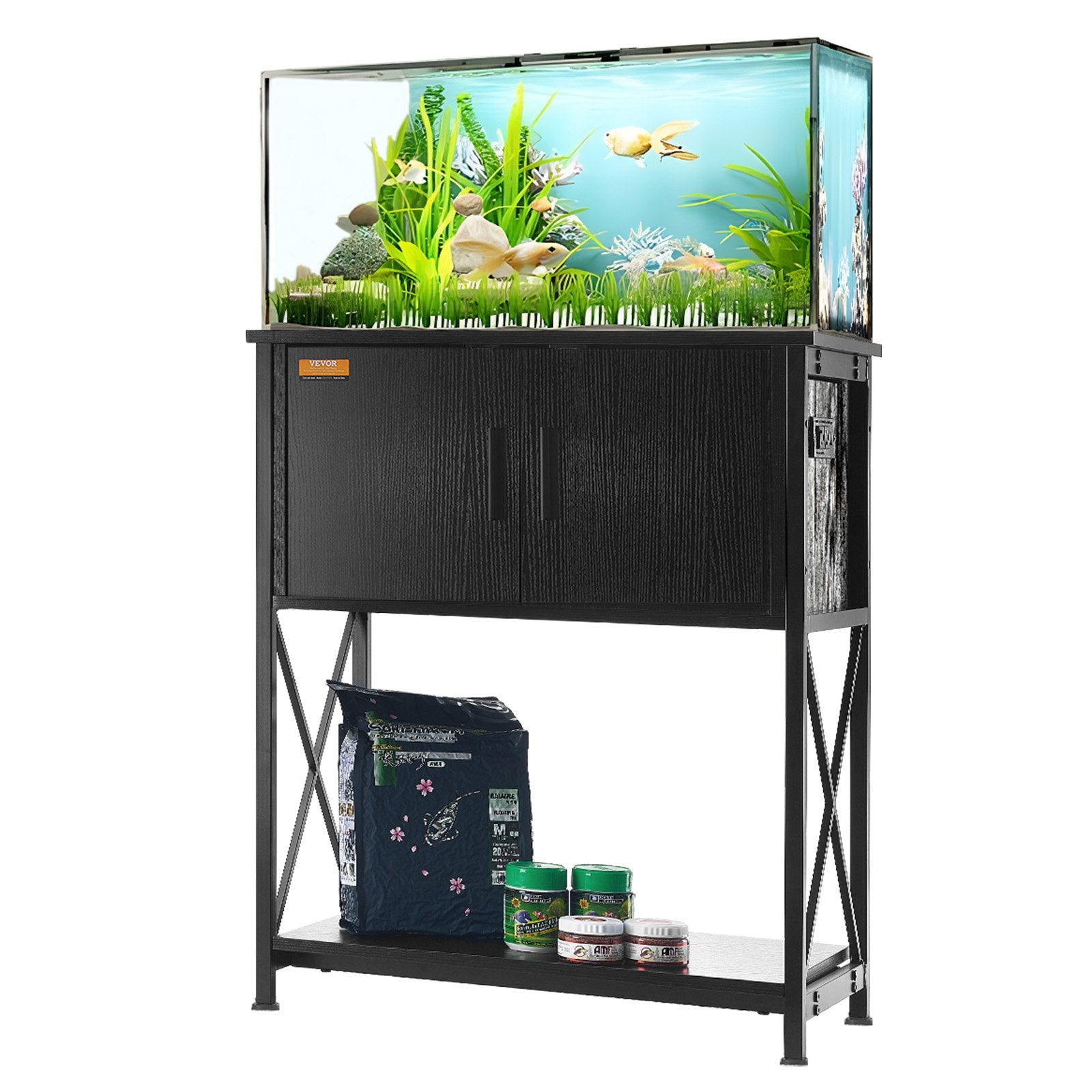 Reptile & Amphibian Habitats: VEVOR Aquarium Stand, 20 Gallon Fish Tank Stand, 25.6 x 16.5 x 31.9 in Steel and MDF Turtle Tank Stand, 167.6 lbs Load Capacity, Reptile Tank Stand with Storage Cabinet and Embedded Power Panel, Black