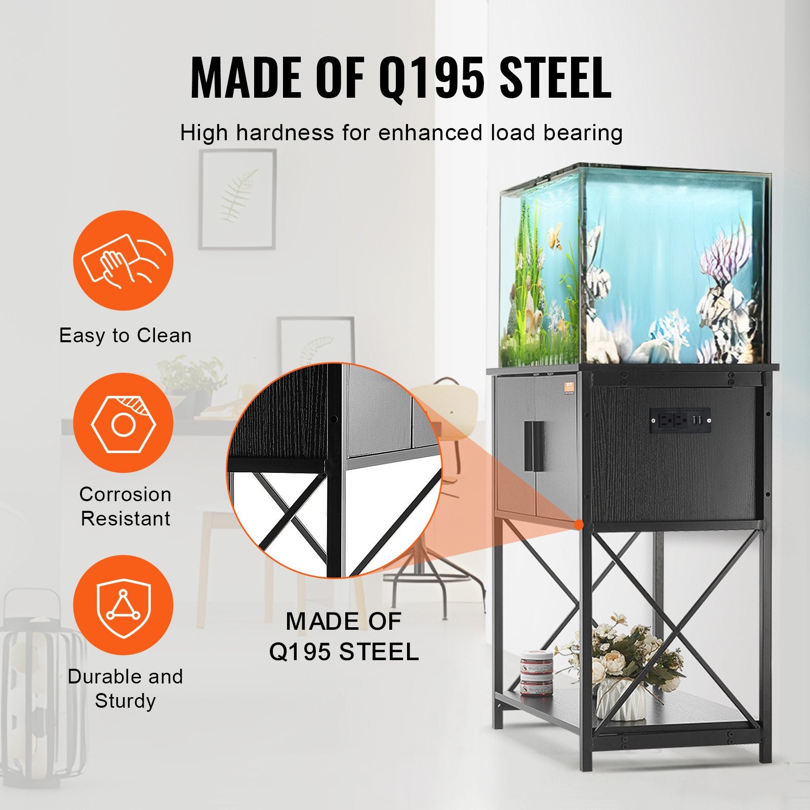 Reptile & Amphibian Habitats: VEVOR Aquarium Stand, 20 Gallon Fish Tank Stand, 25.6 x 16.5 x 31.9 in Steel and MDF Turtle Tank Stand, 167.6 lbs Load Capacity, Reptile Tank Stand with Storage Cabinet and Embedded Power Panel, Black