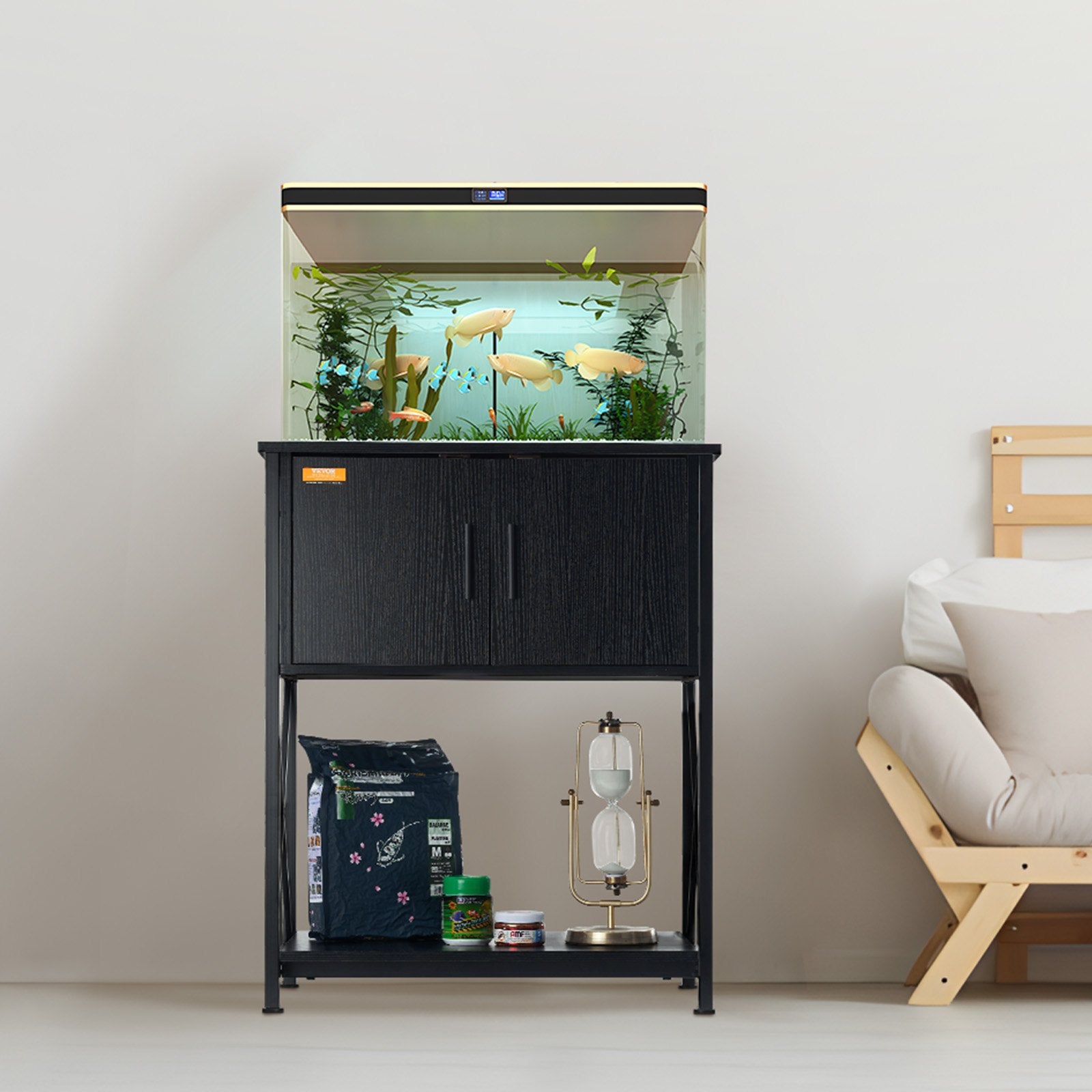 Reptile & Amphibian Habitats: VEVOR Aquarium Stand, 20 Gallon Fish Tank Stand, 25.6 x 16.5 x 31.9 in Steel and MDF Turtle Tank Stand, 167.6 lbs Load Capacity, Reptile Tank Stand with Storage Cabinet and Embedded Power Panel, Black