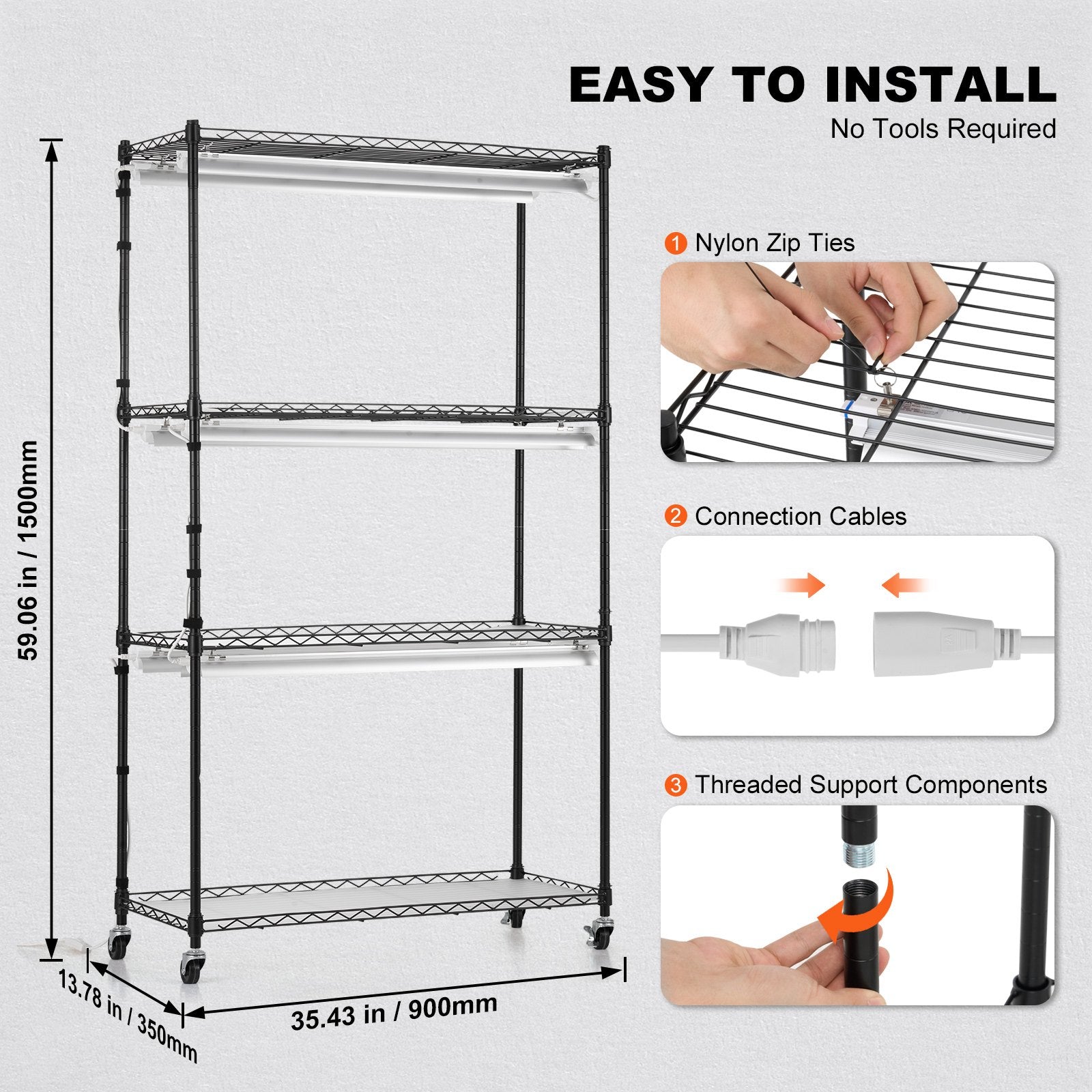 Plant Stand with Grow Lights 4 Tiers 180W 150 cm Tall Plant Grow Shelf