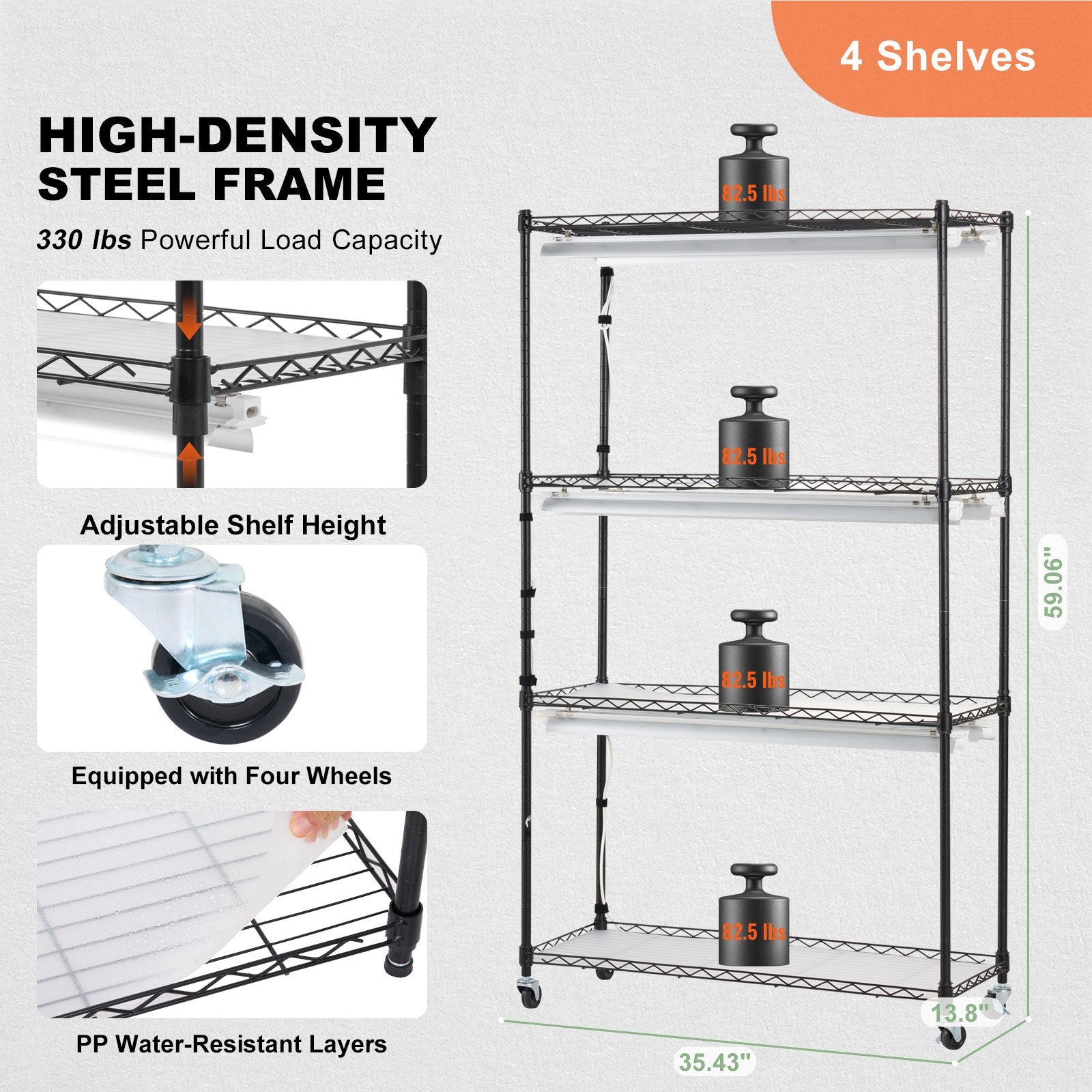 Plant Stand with Grow Lights 4 Tiers 180W 150 cm Tall Plant Grow Shelf